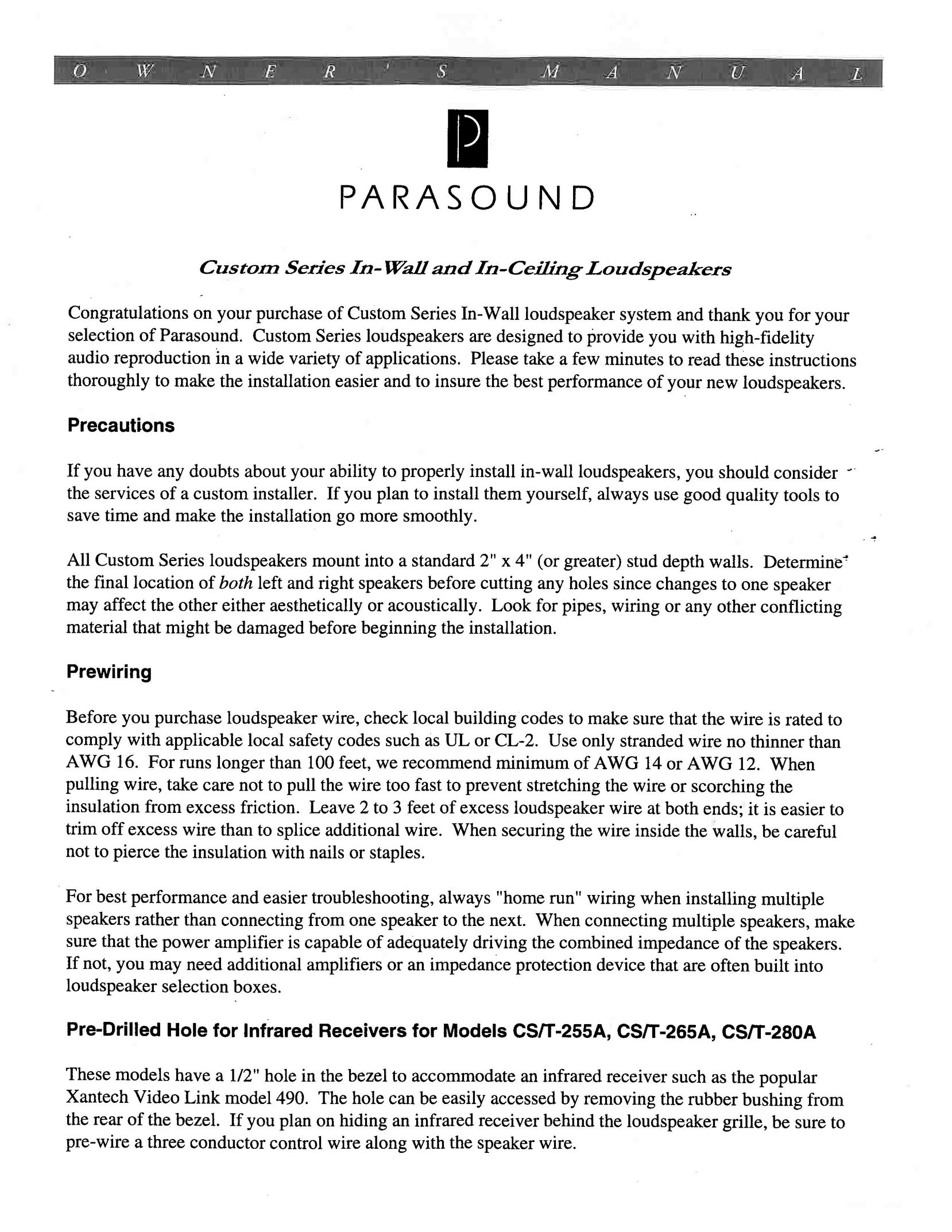 Parasound CS/T-255A Speaker User Manual
