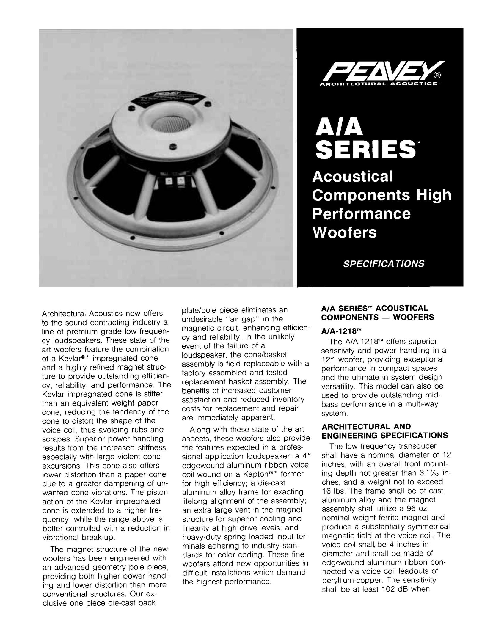 Peavey A/A Series Speaker User Manual