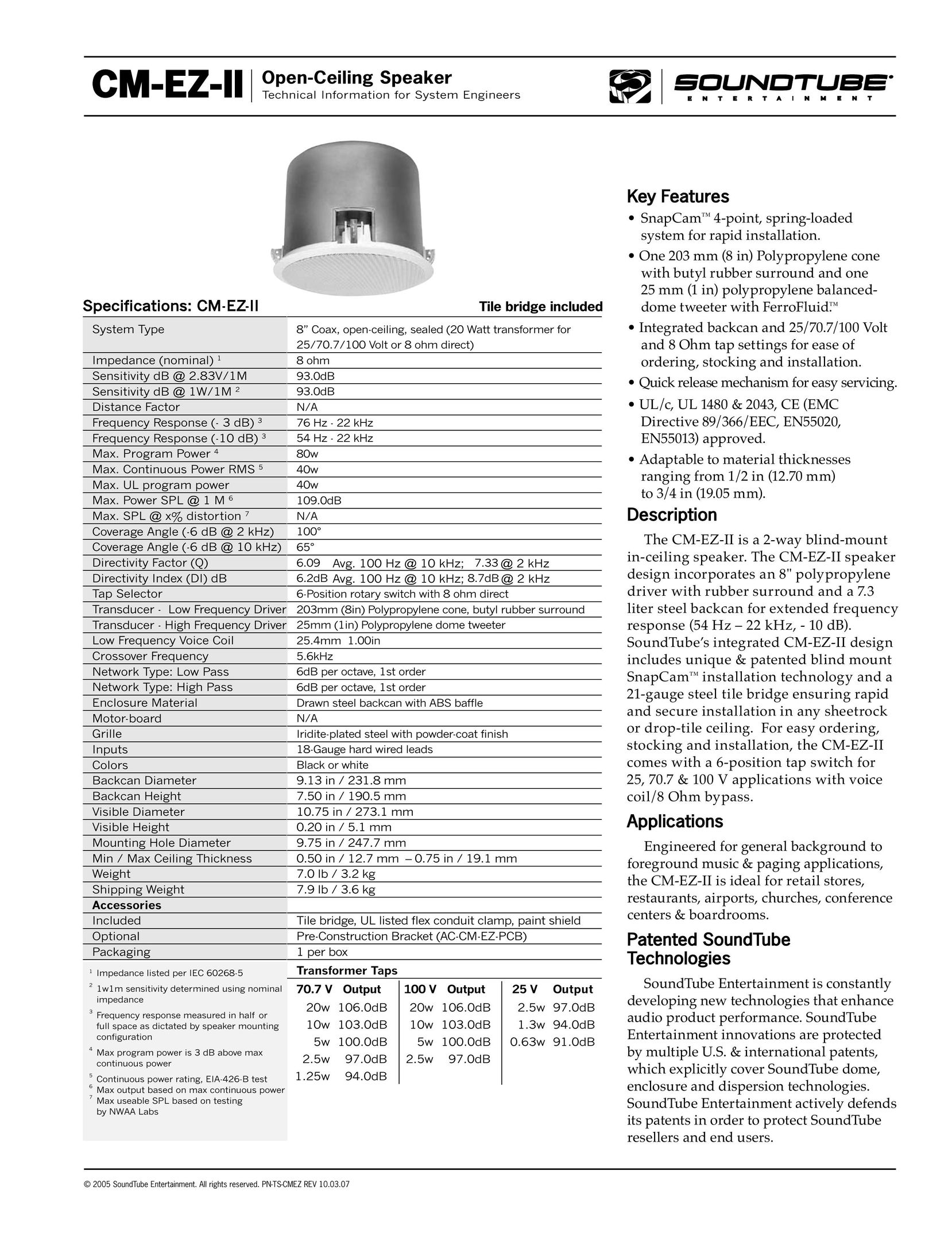 Phase Technology CM-EZ-II Speaker User Manual