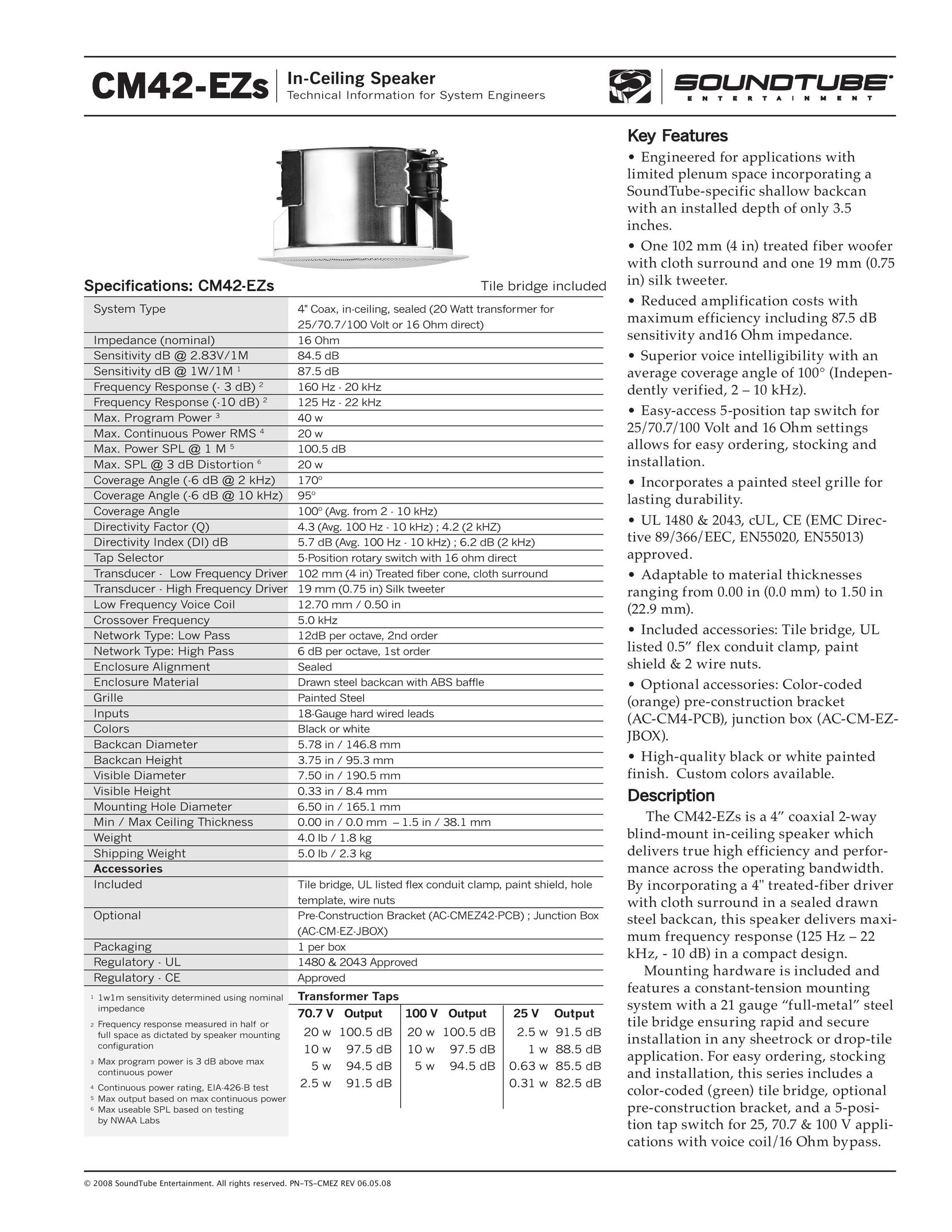 Phase Technology CM42-EZs Speaker User Manual