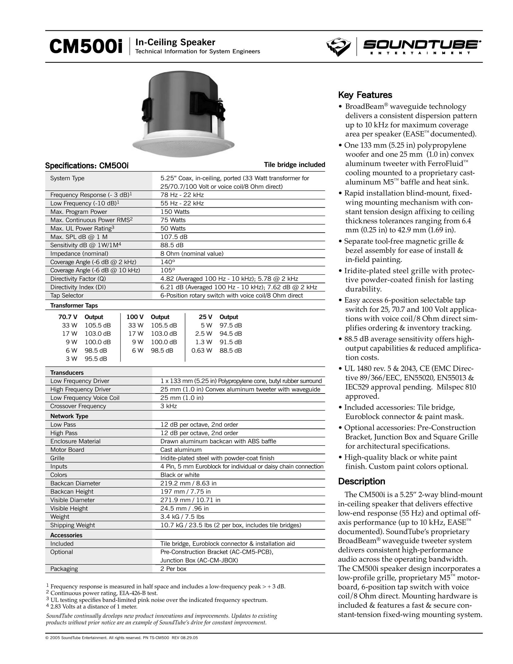 Phase Technology CM500i Speaker User Manual