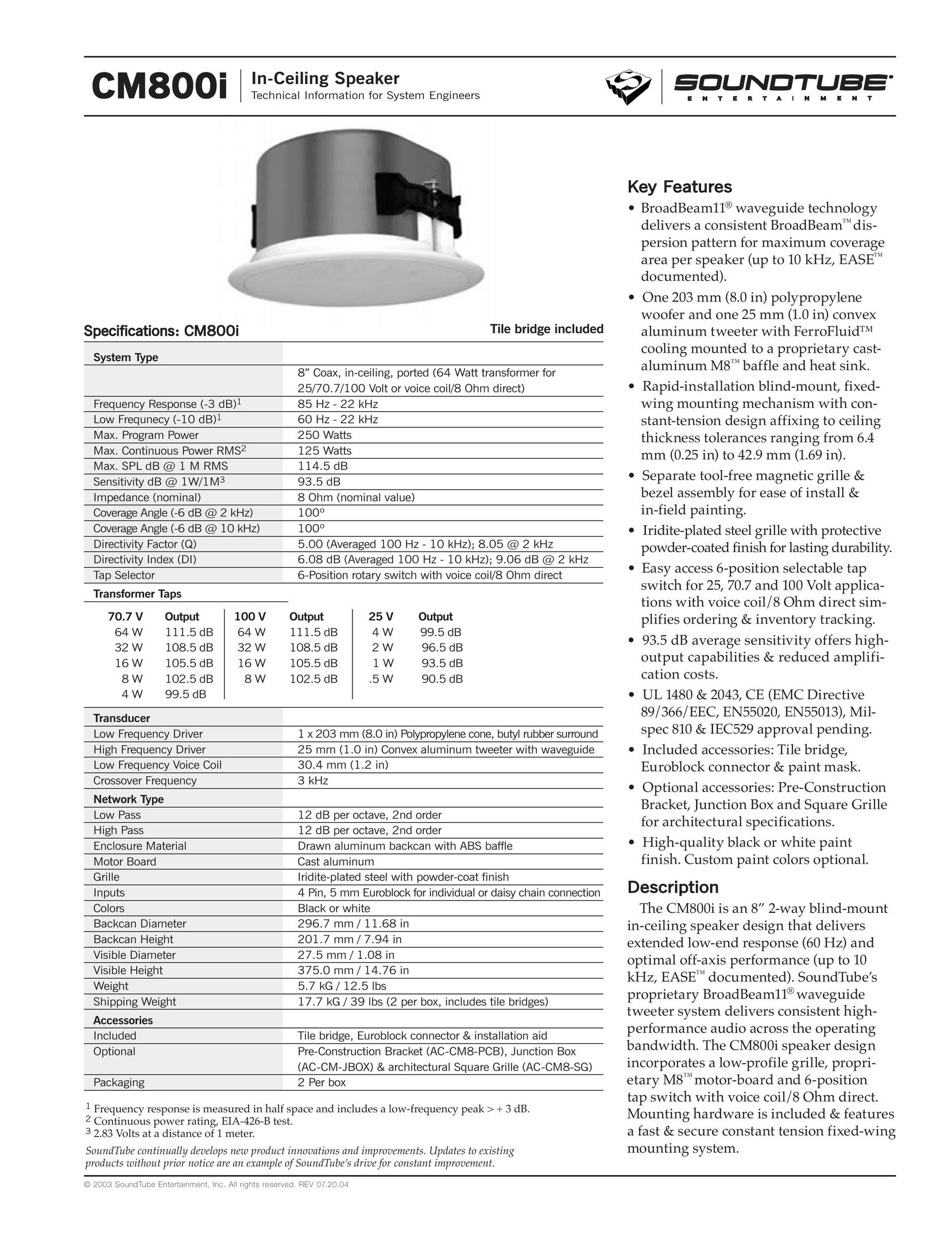 Phase Technology CM5800i Speaker User Manual