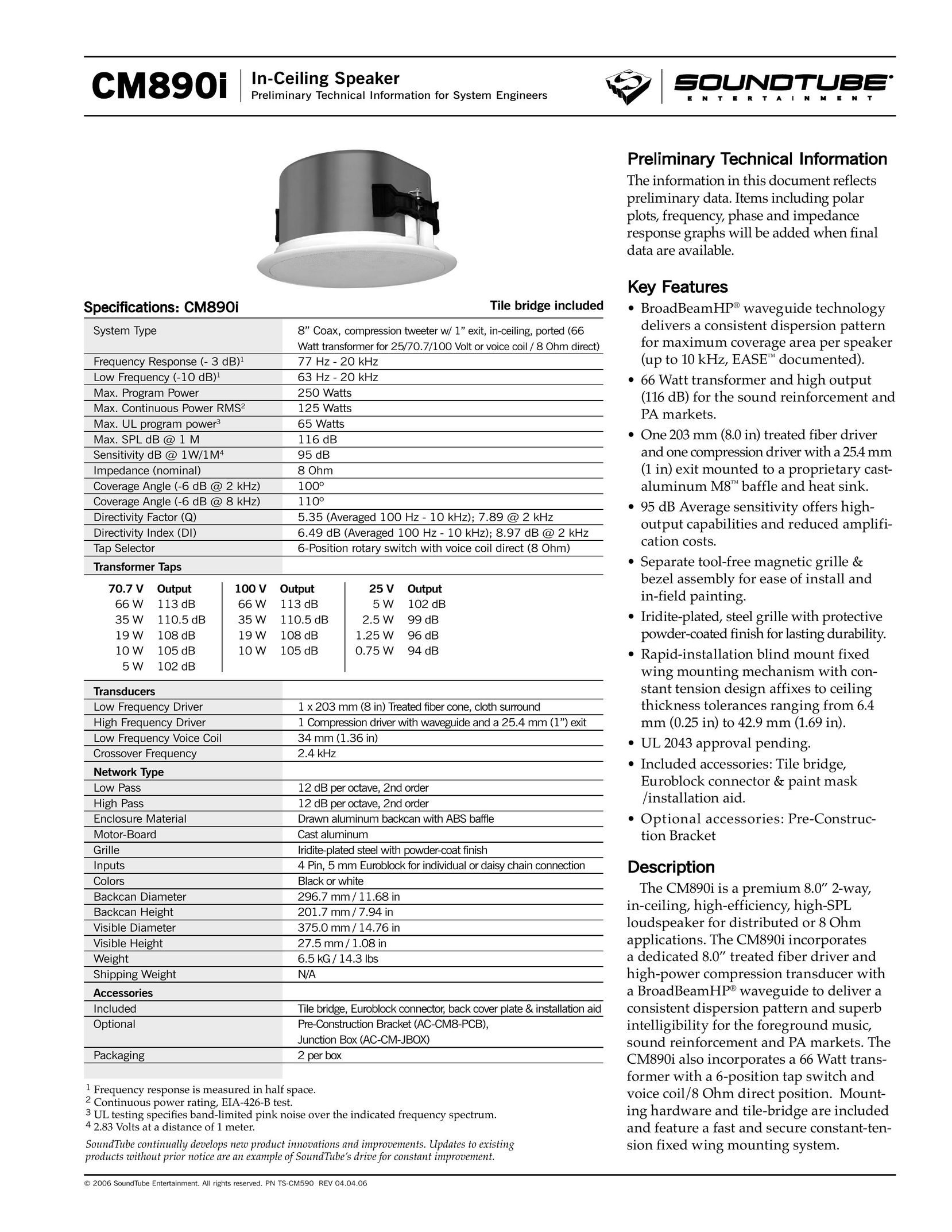 Phase Technology CM5890i Speaker User Manual