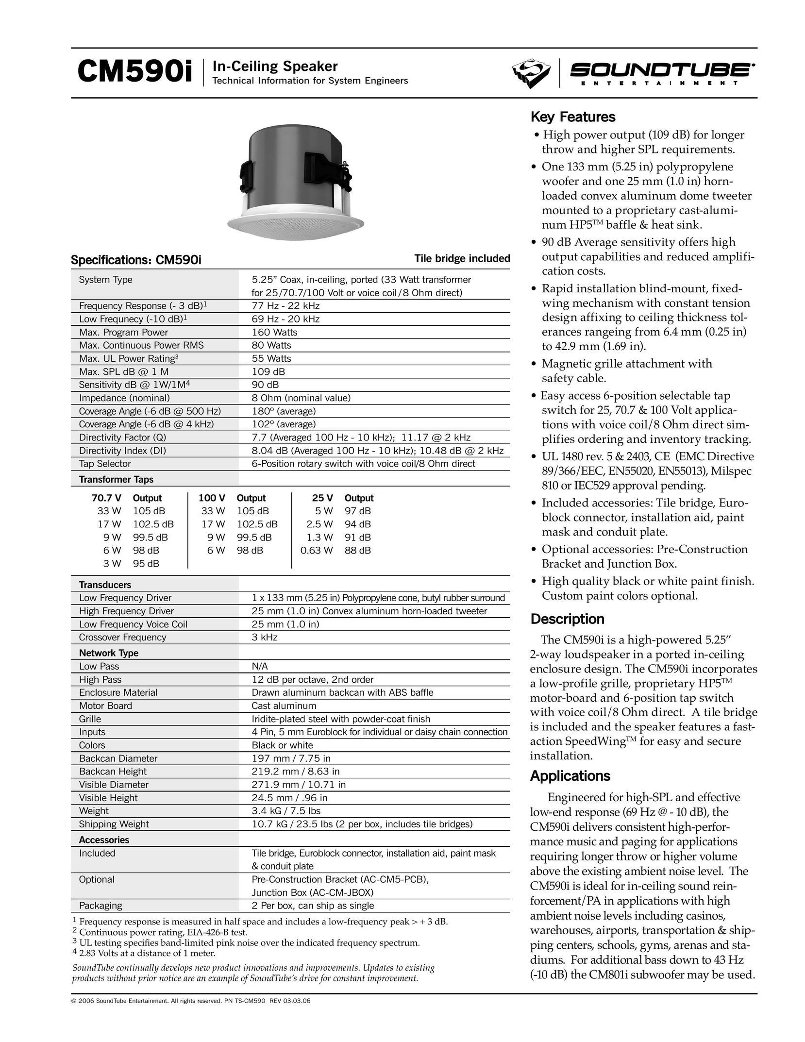 Phase Technology CM590i Speaker User Manual