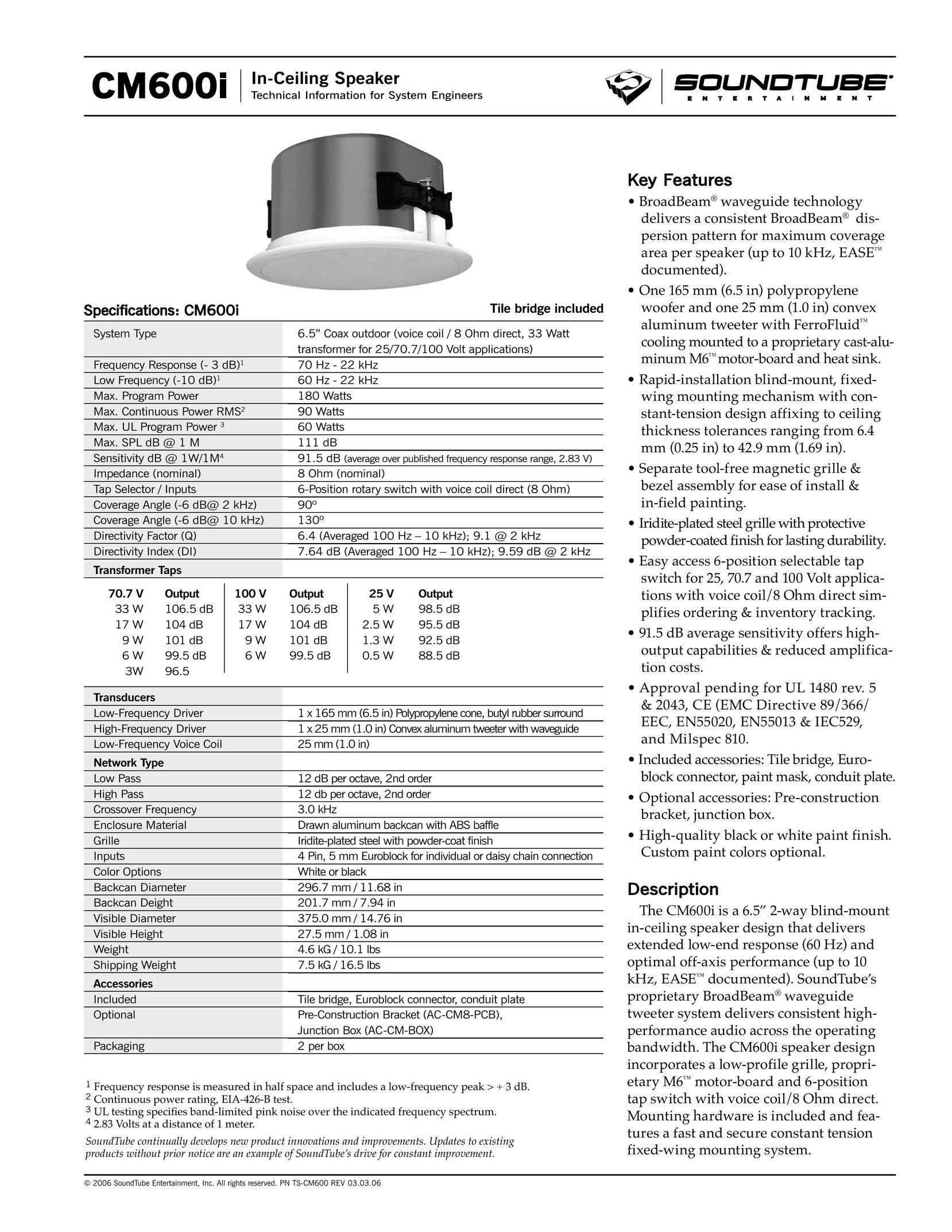 Phase Technology CM600i Speaker User Manual