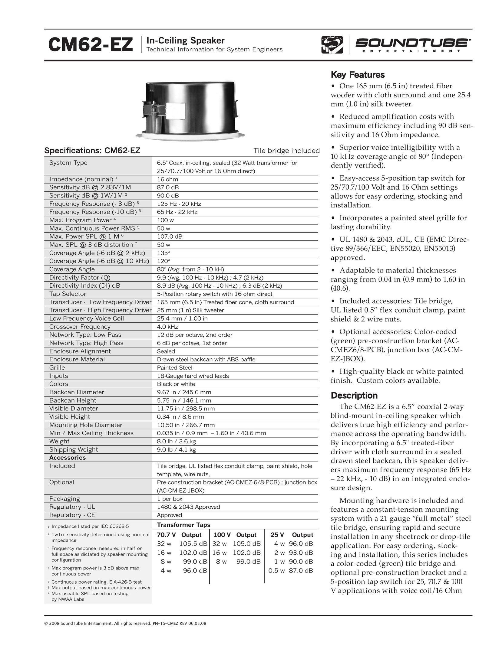 Phase Technology CM62-EZ Speaker User Manual
