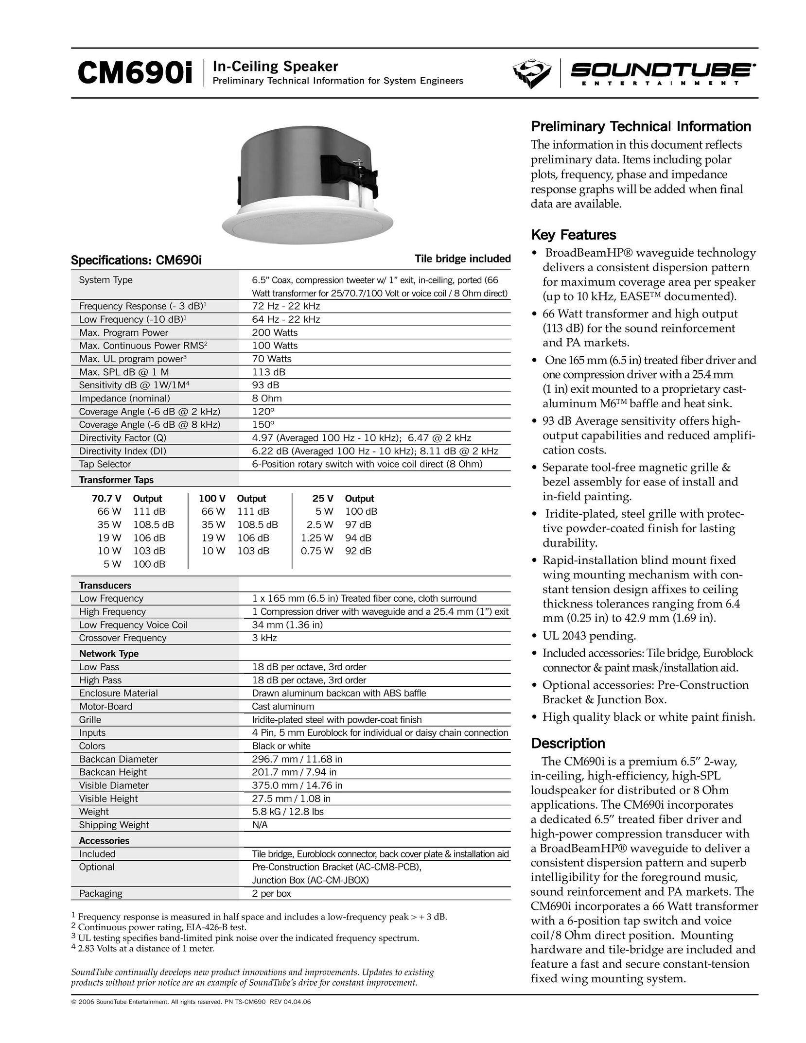 Phase Technology CM690i Speaker User Manual