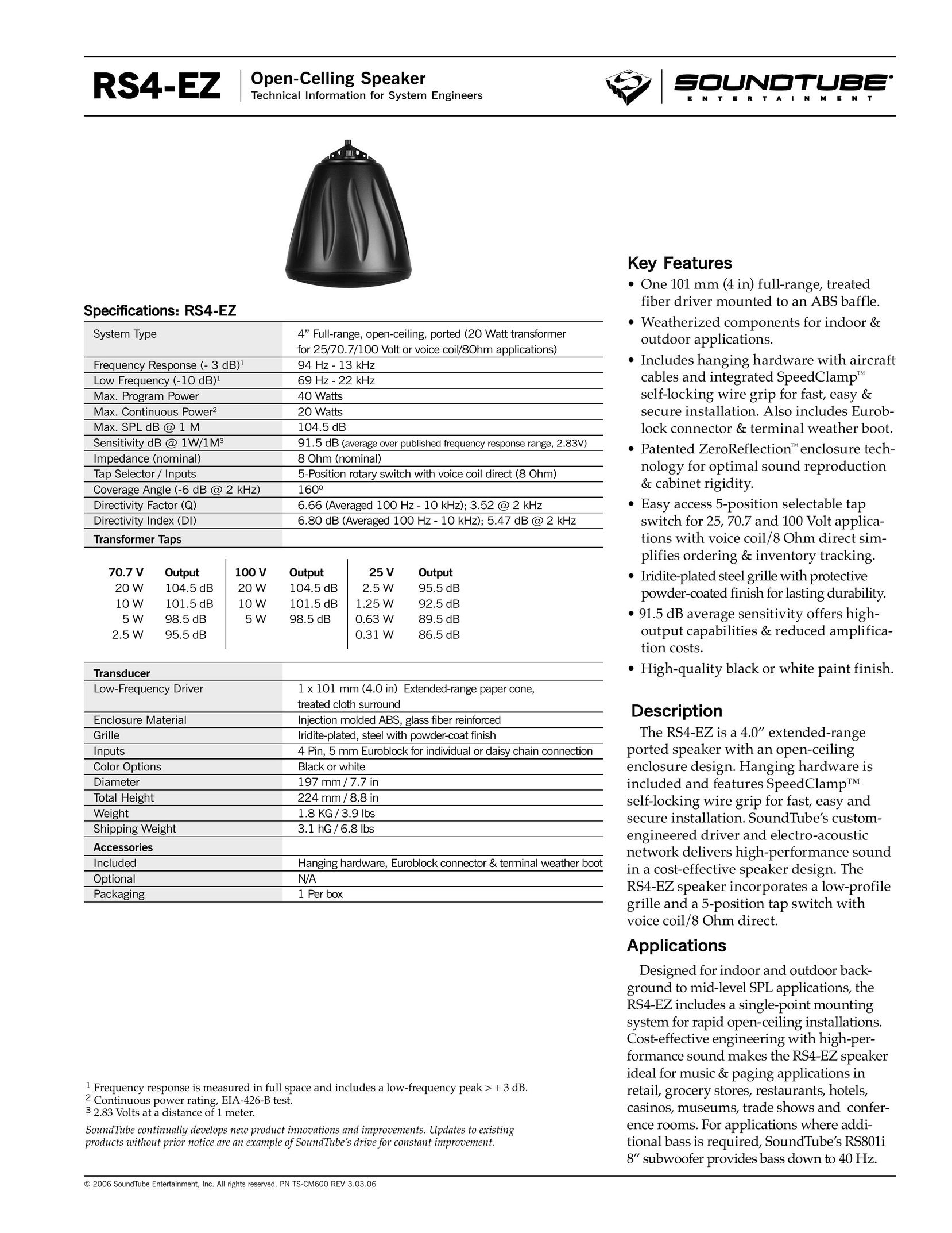 Phase Technology RS4-EZ Speaker User Manual