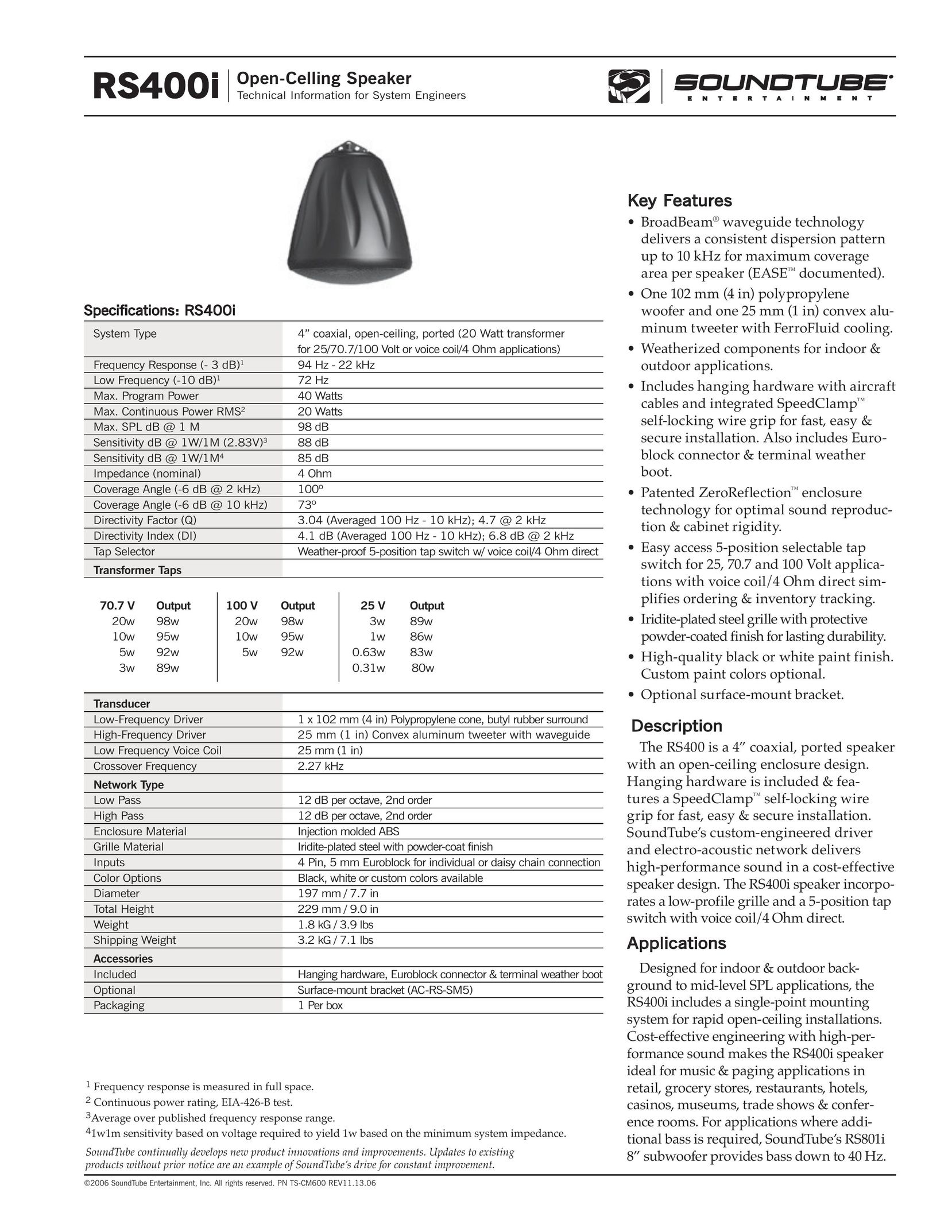 Phase Technology RS400i Speaker User Manual