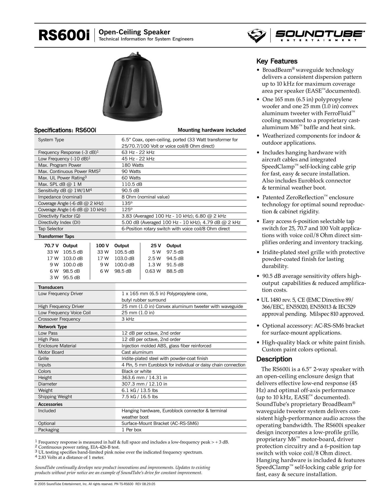 Phase Technology RS600i Speaker User Manual