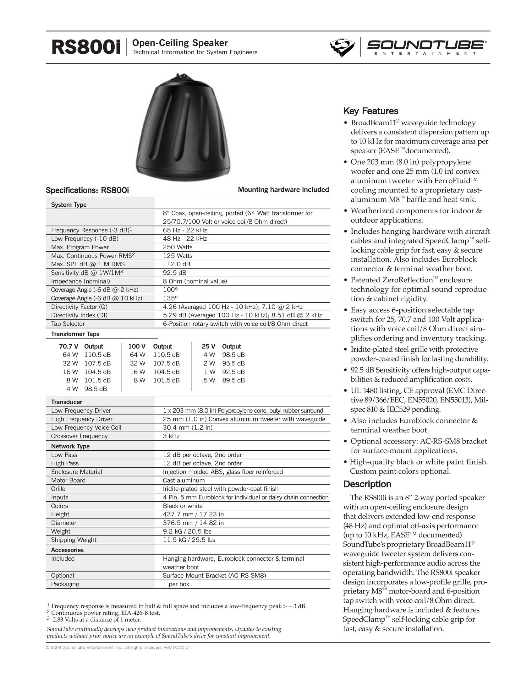 Phase Technology RS800i Speaker User Manual
