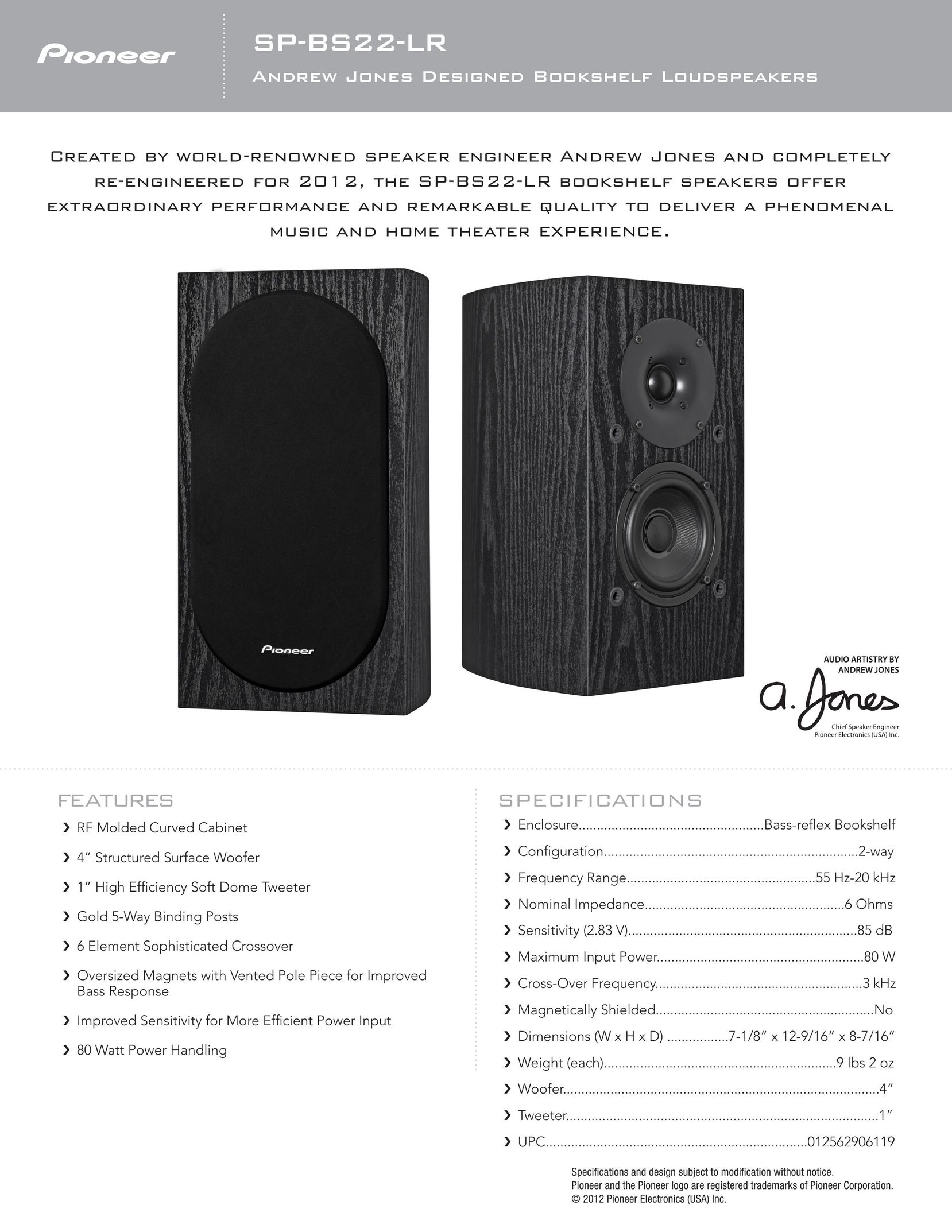 Pioneer SP-BS22-LR Speaker User Manual