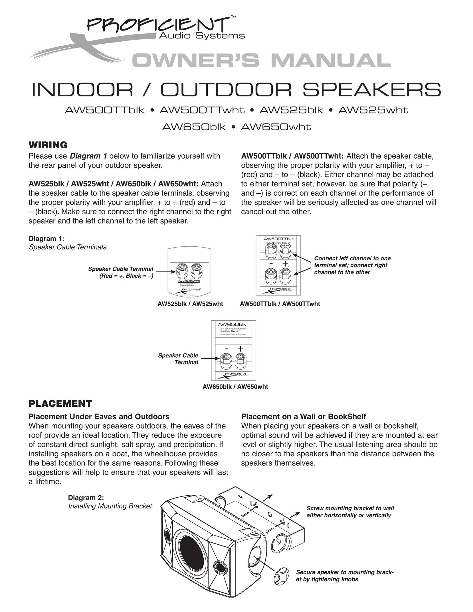Proficient Audio Systems AW500TTBLK Speaker User Manual