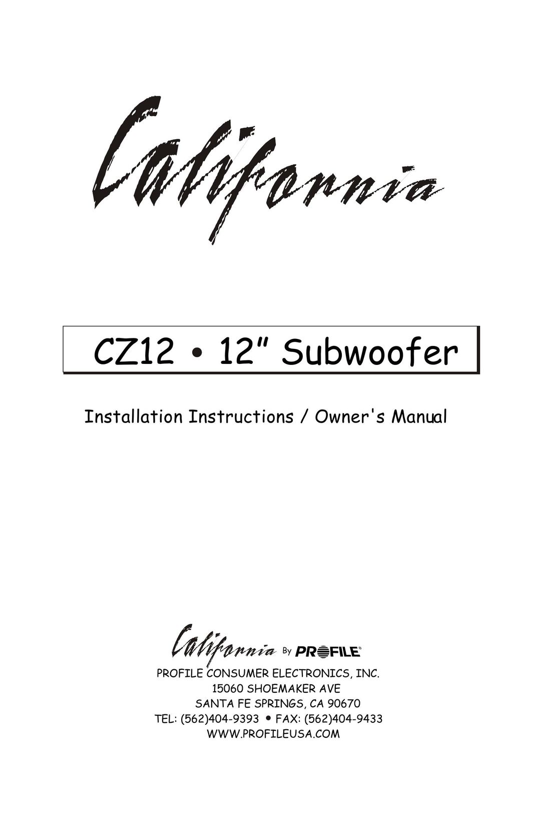 Profile CZ12 Speaker User Manual