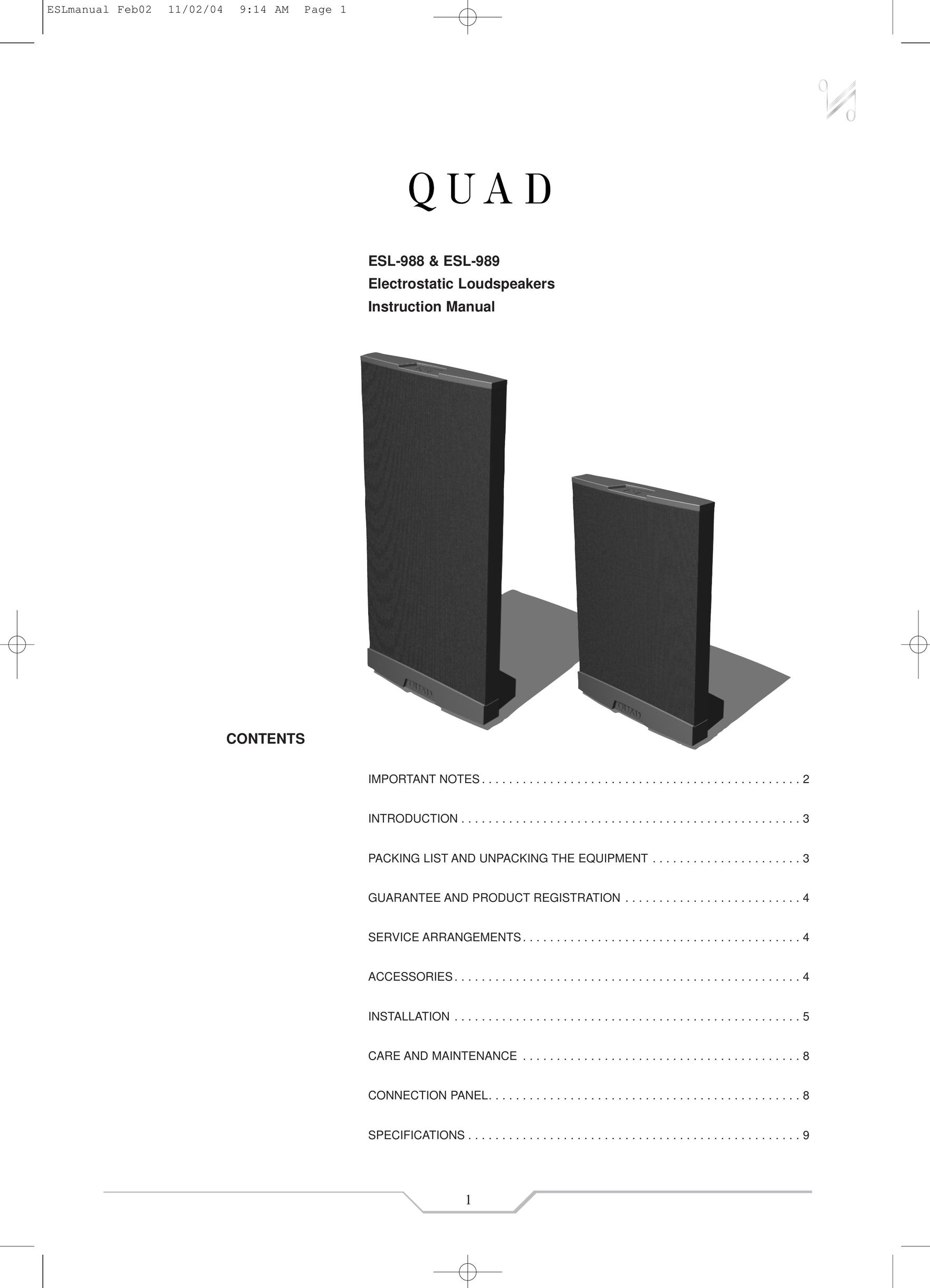 QUAD ESL-988 Speaker User Manual