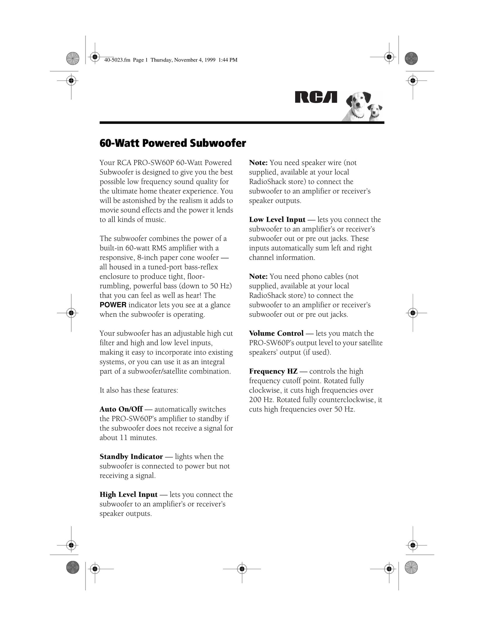 RCA 40-5023 Speaker User Manual