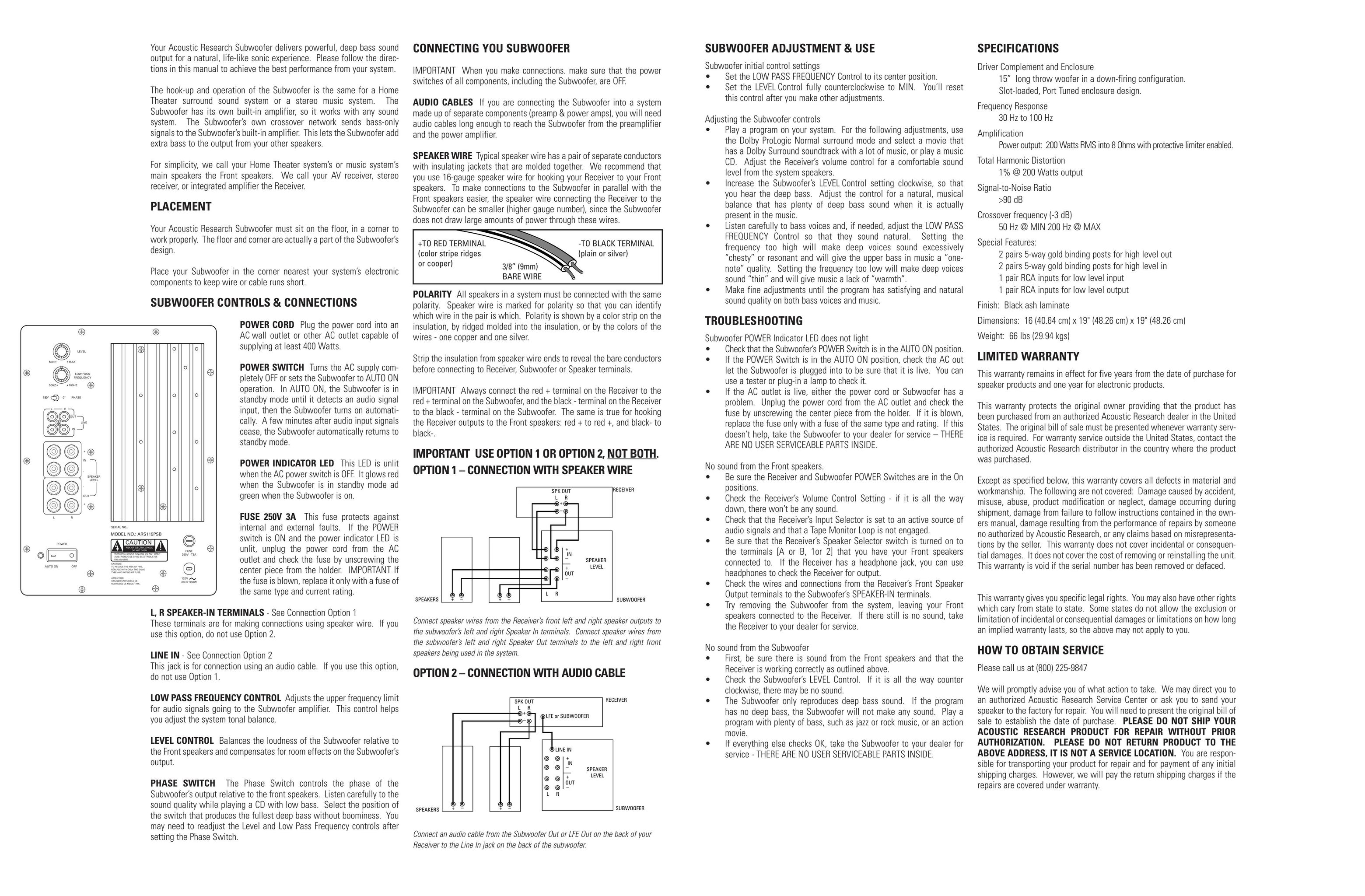 Recoton/Advent ARS115PSB Speaker User Manual