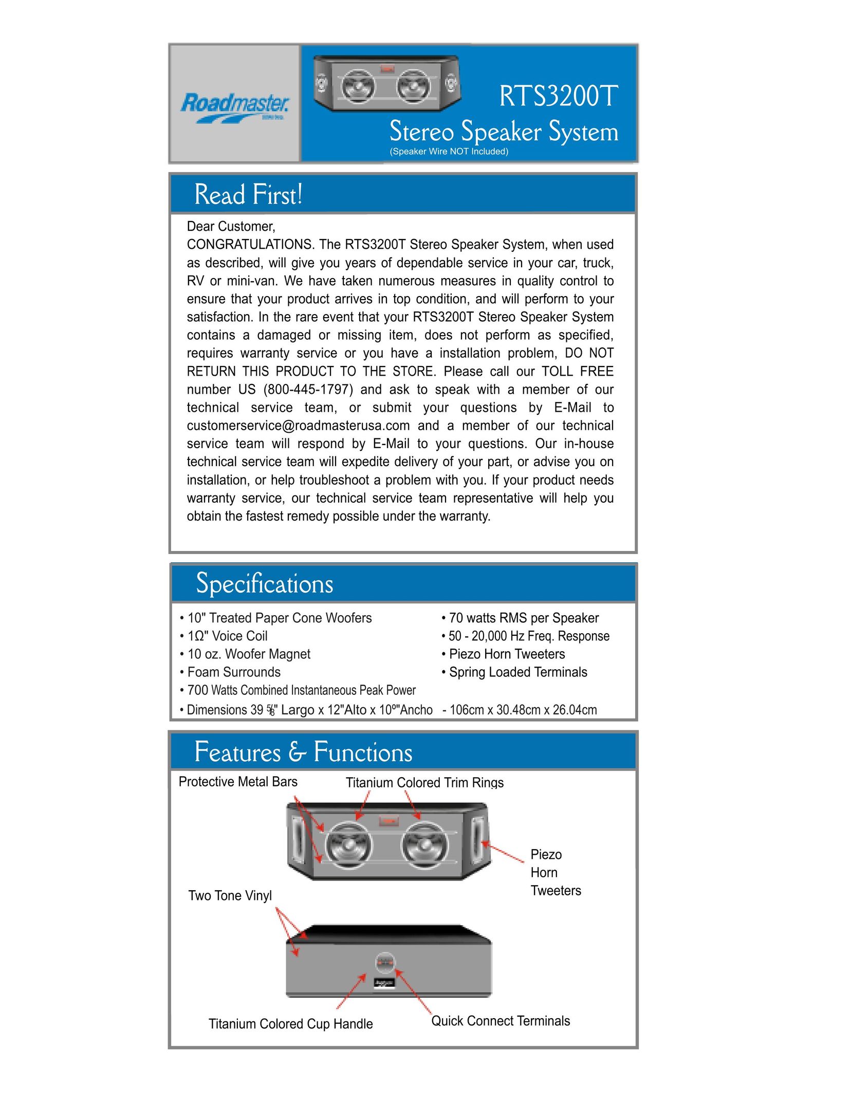 Roadmaster RTS3200T Speaker User Manual