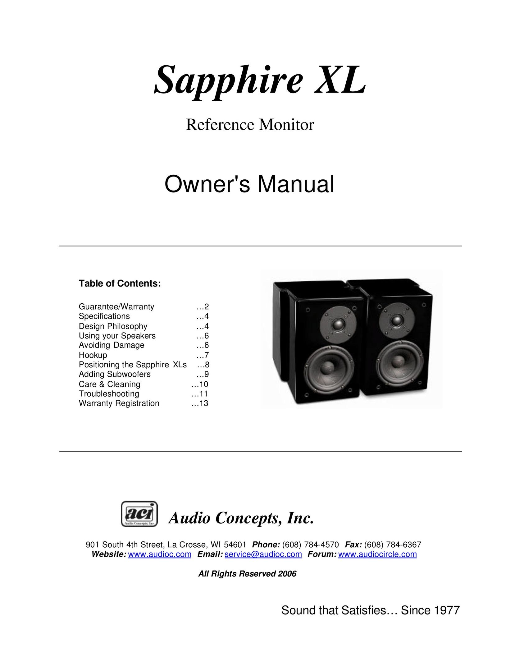Sapphire Audio Sapphire XLs Speaker User Manual