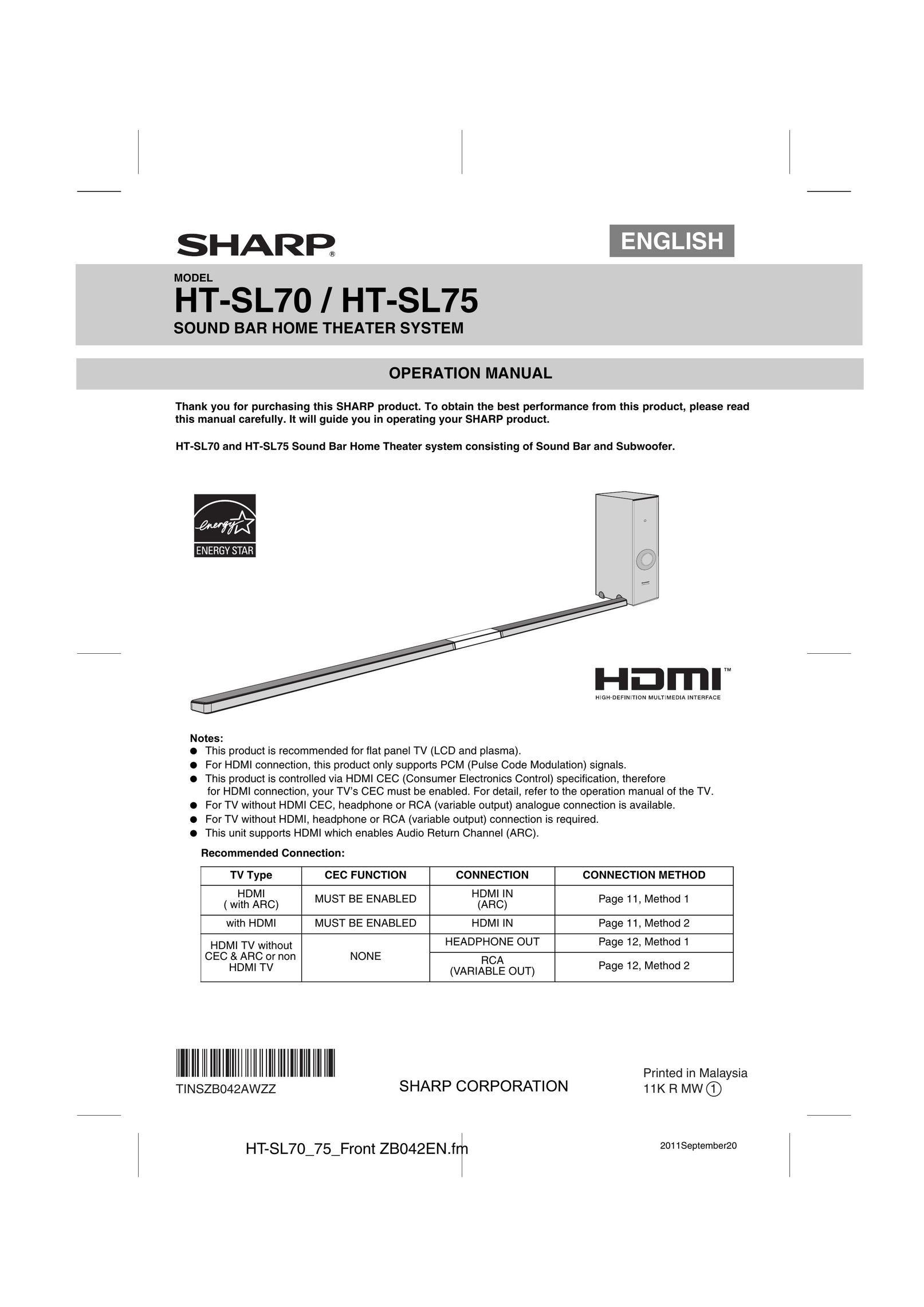 Sharp HT-SL75 Speaker User Manual