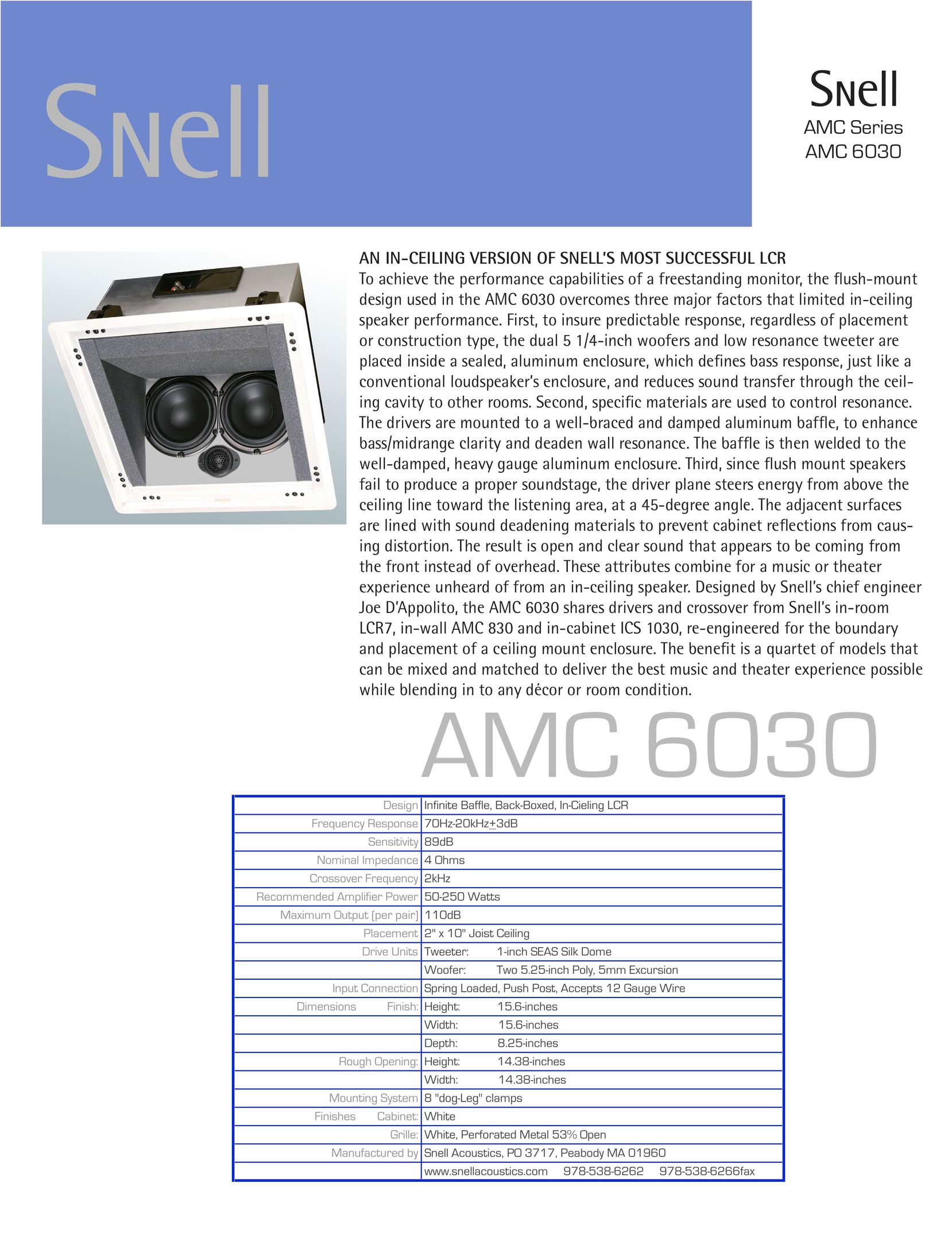 Snell Acoustics AMC 6030 Speaker User Manual