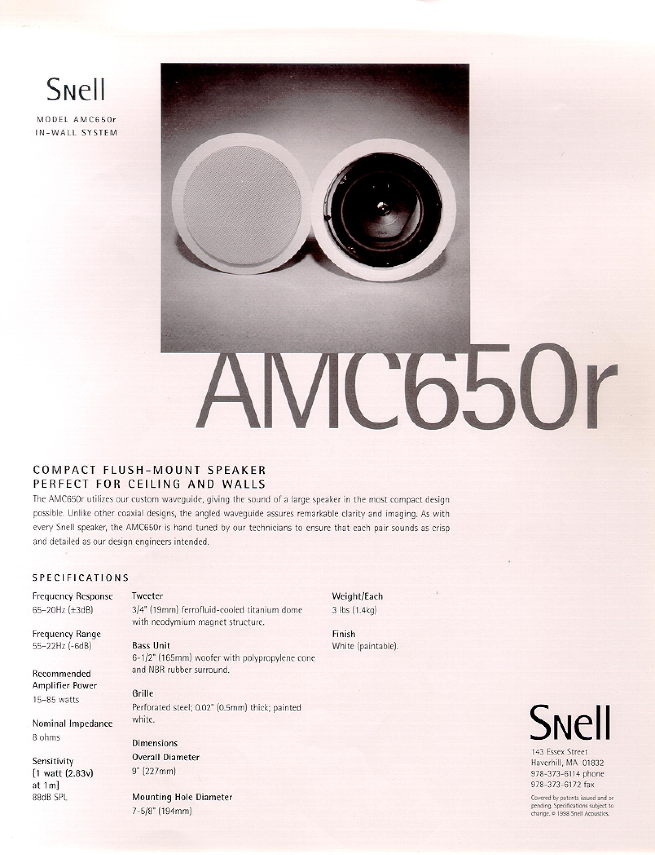 Snell Acoustics AMC 650R Speaker User Manual
