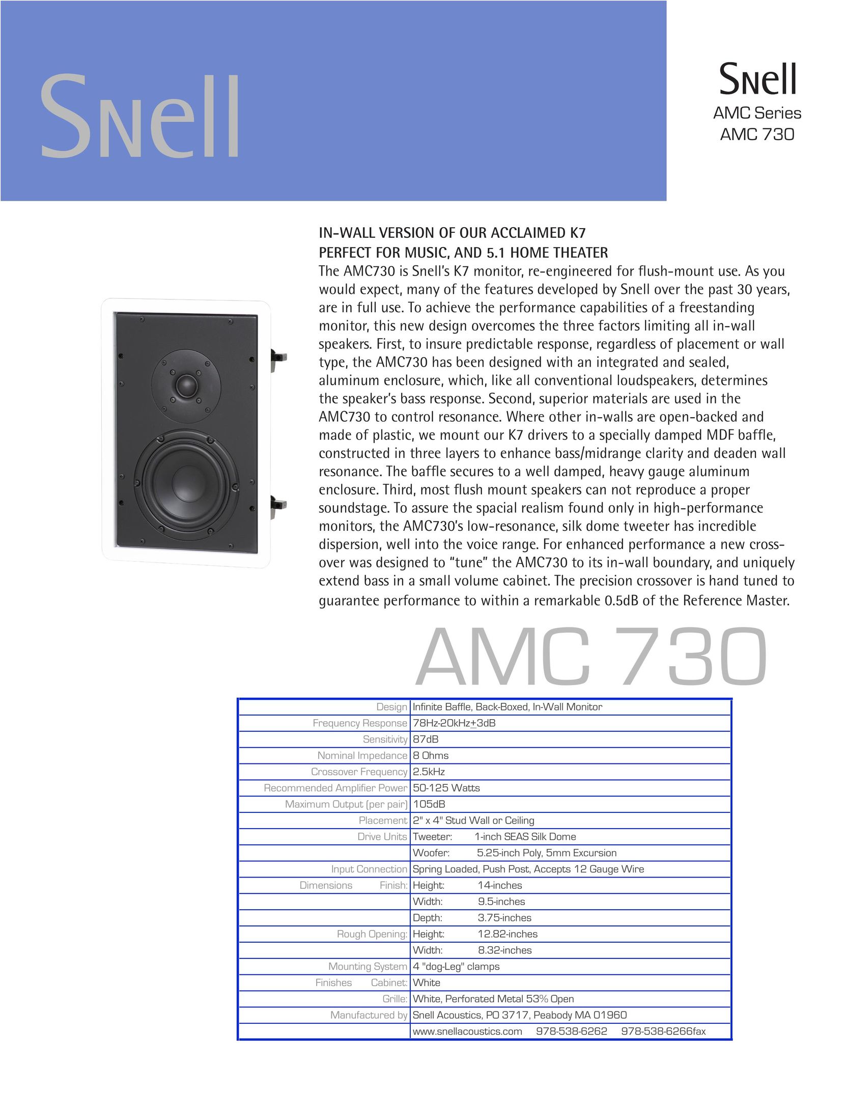 Snell Acoustics AMC 730 Speaker User Manual