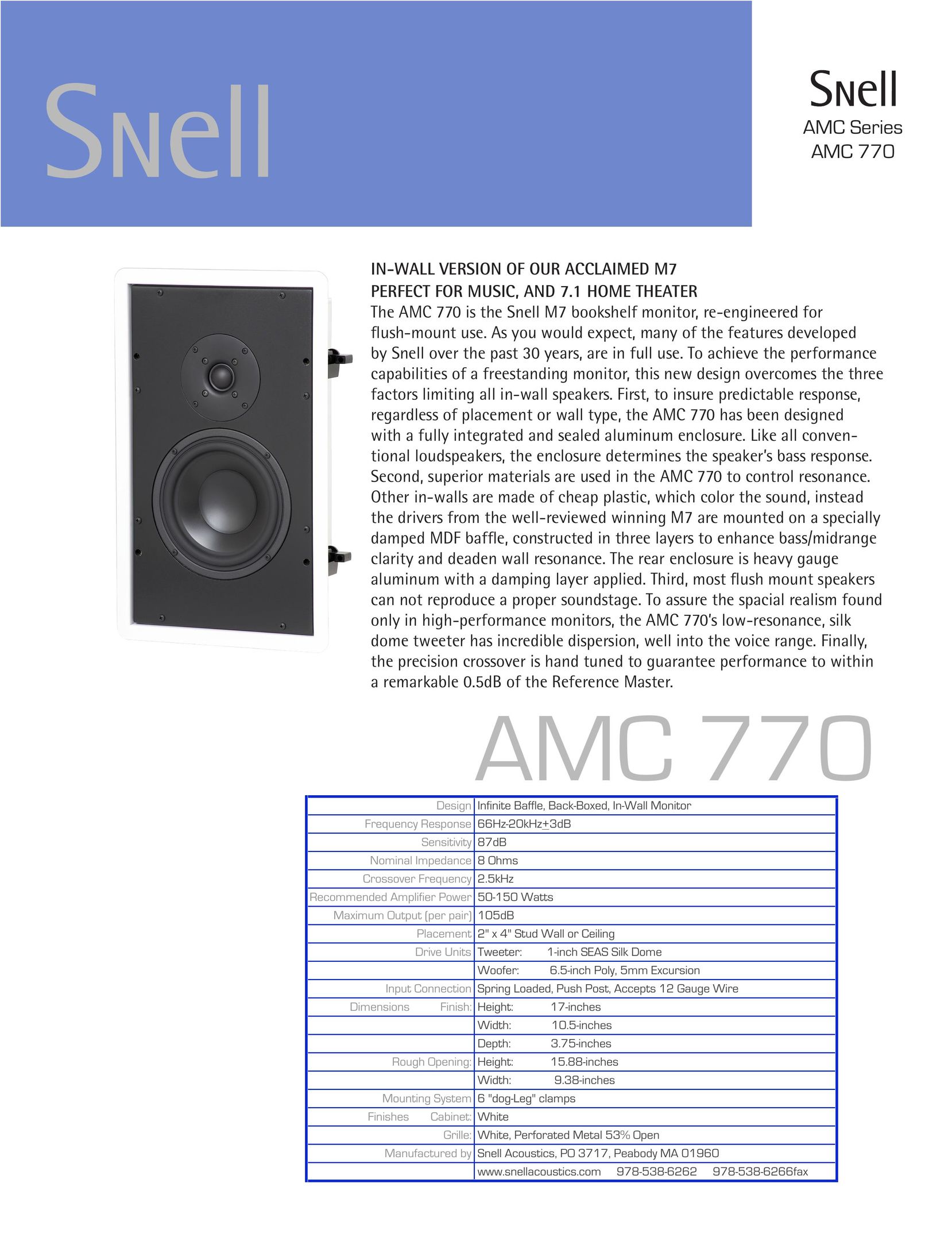 Snell Acoustics AMC 770 Speaker User Manual