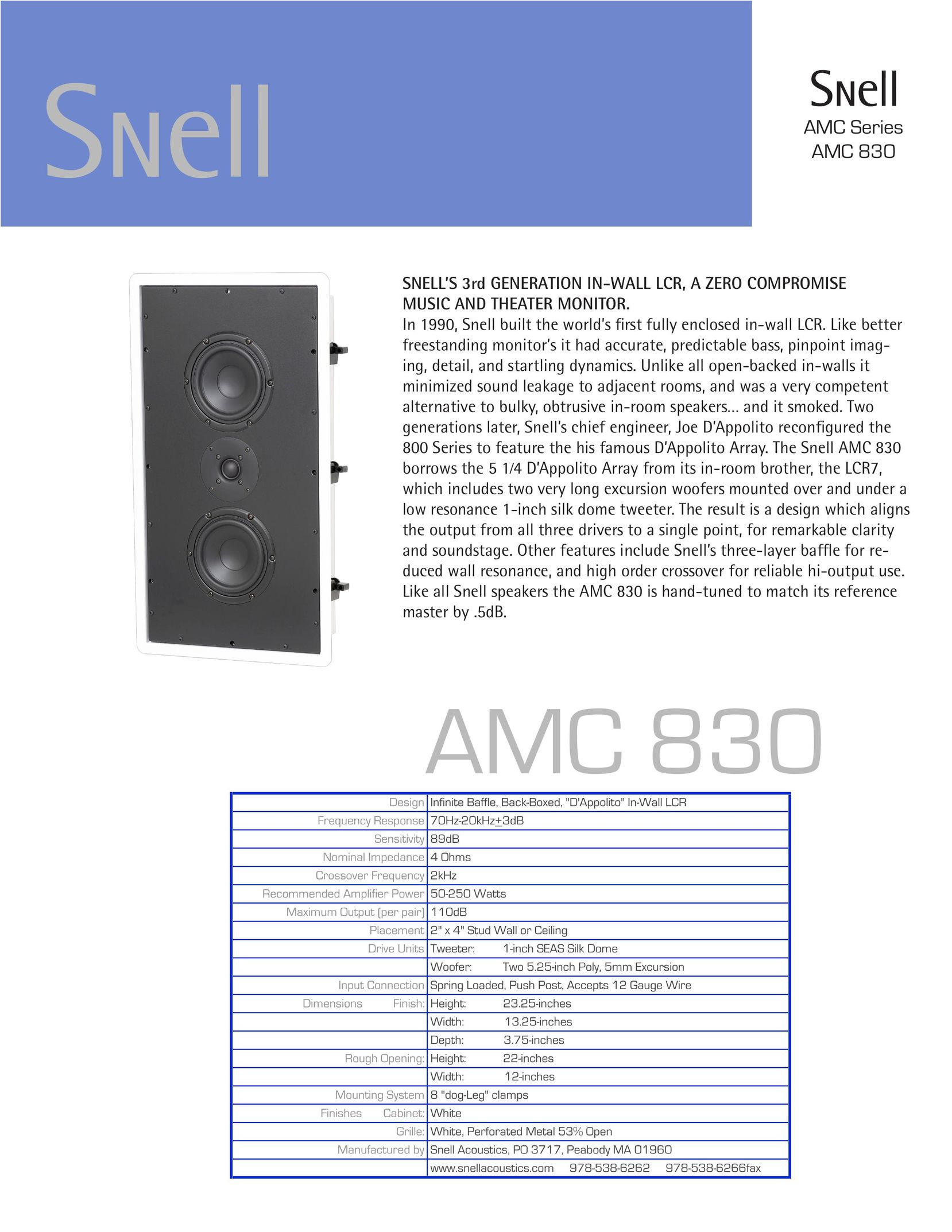 Snell Acoustics AMC 830 Speaker User Manual