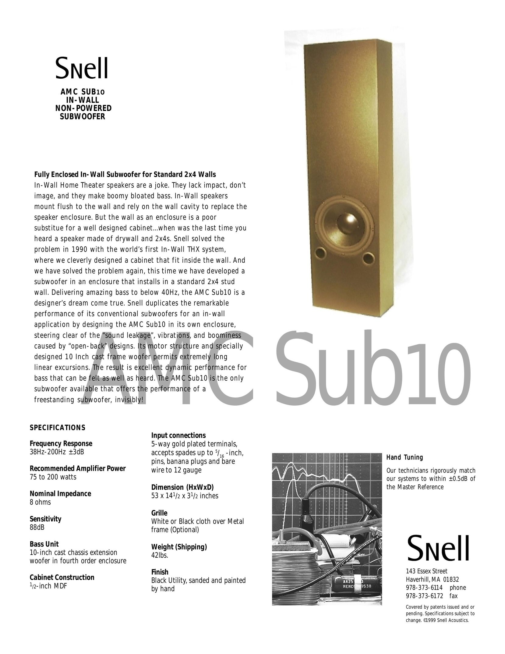 Snell Acoustics AMC Sub 10 Speaker User Manual