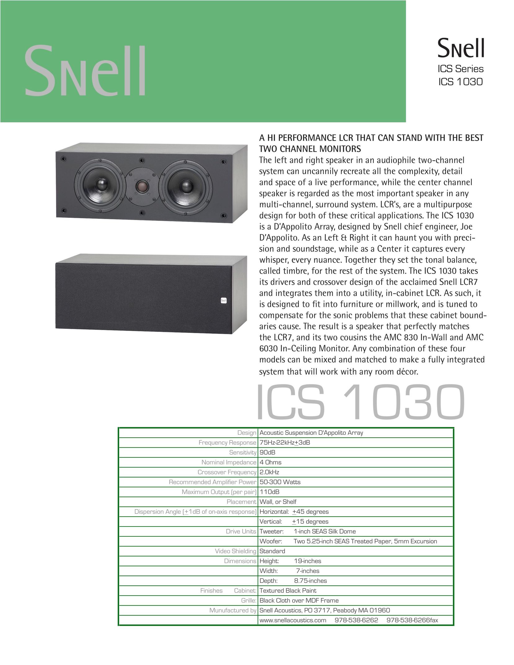Snell Acoustics ICS 1030 Speaker User Manual