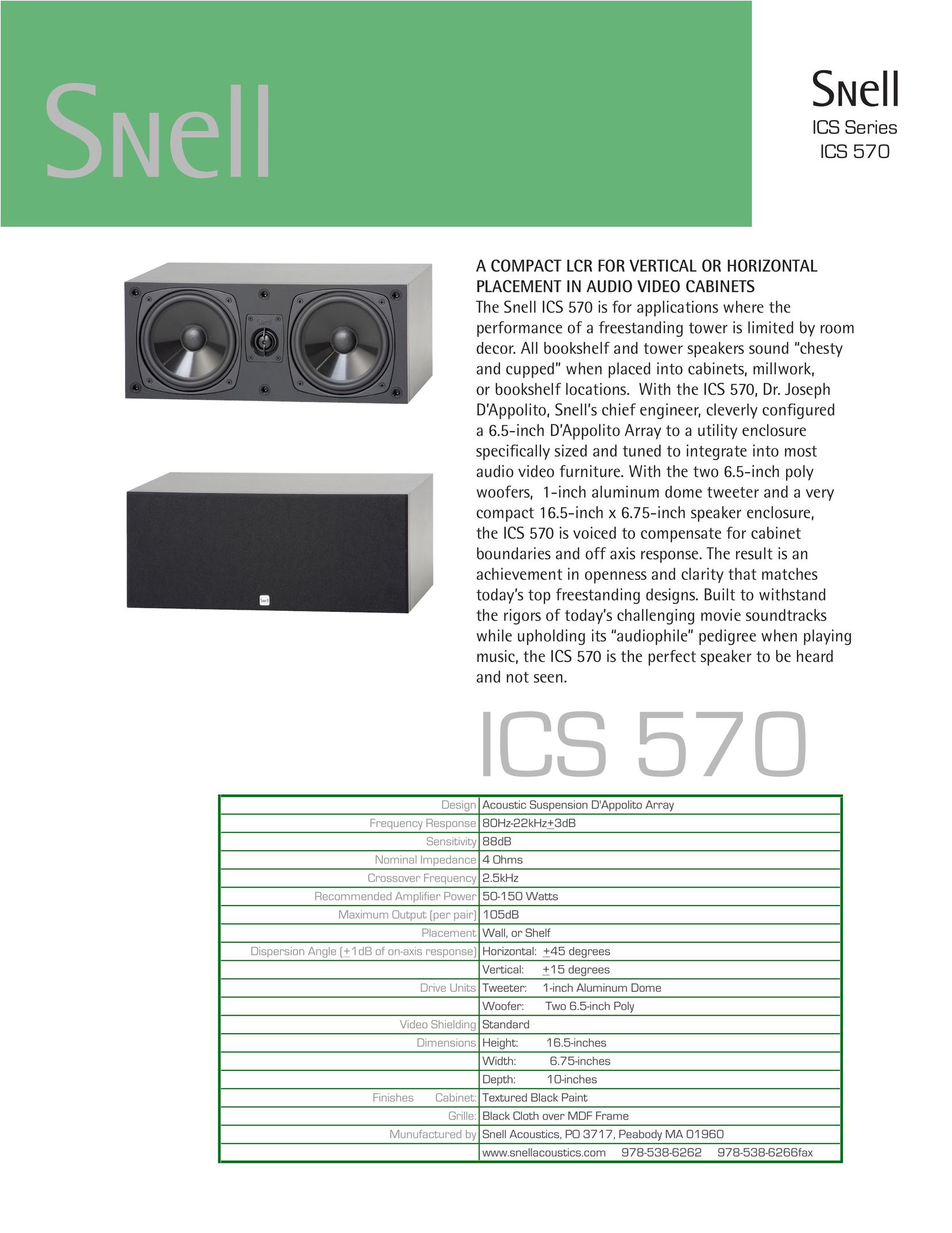 Snell Acoustics ICS 570 Speaker User Manual