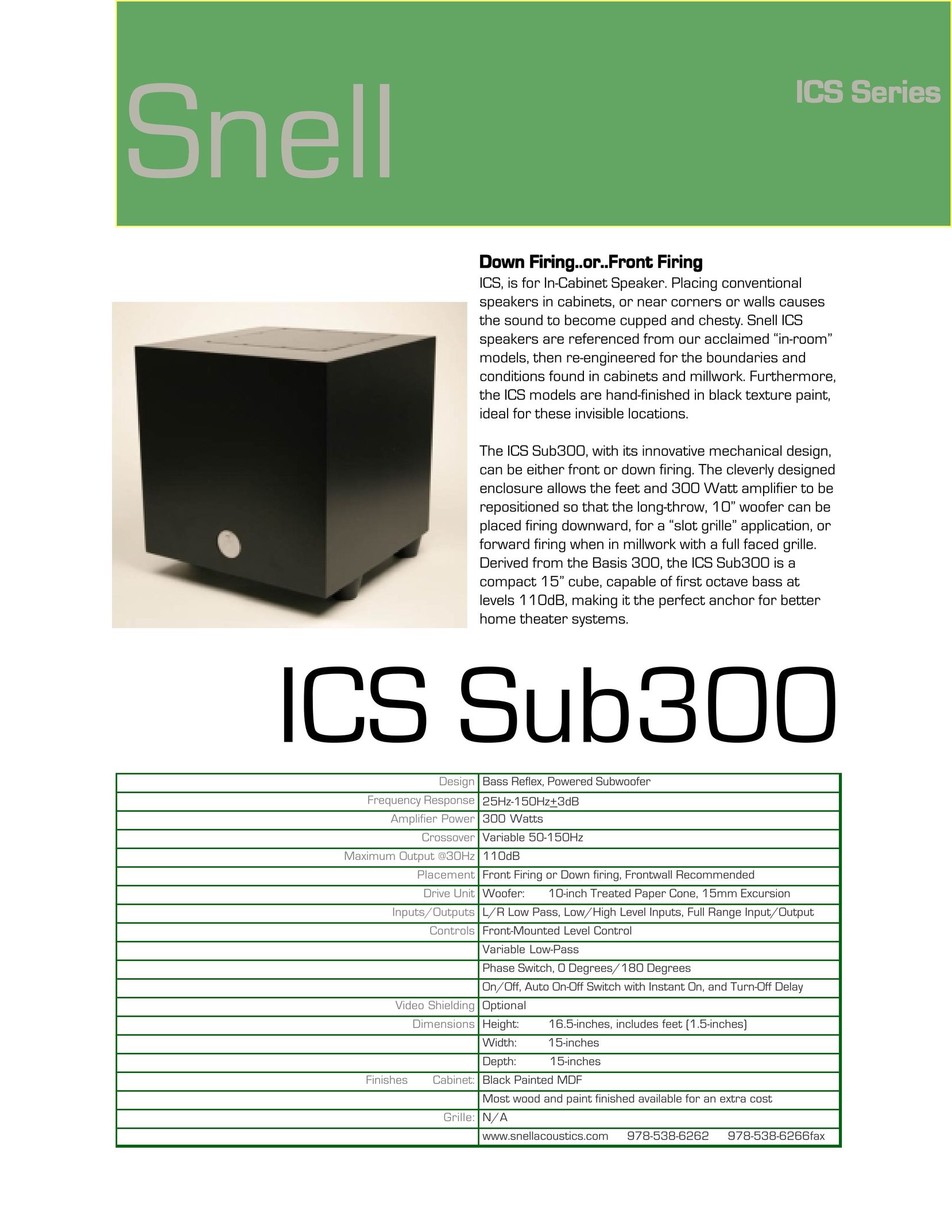 Snell Acoustics ICS Sub300 Speaker User Manual
