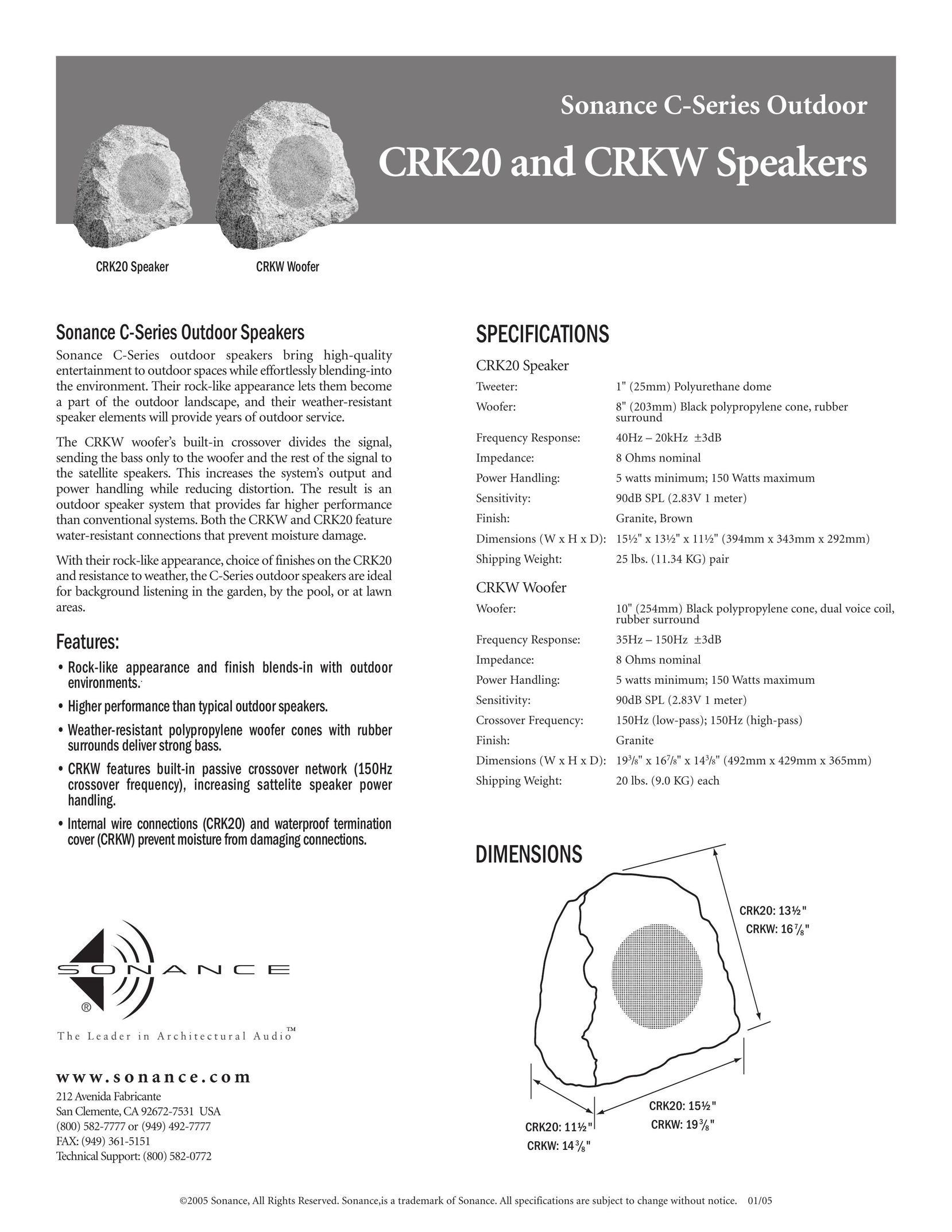 Sonance CRKW Speaker User Manual