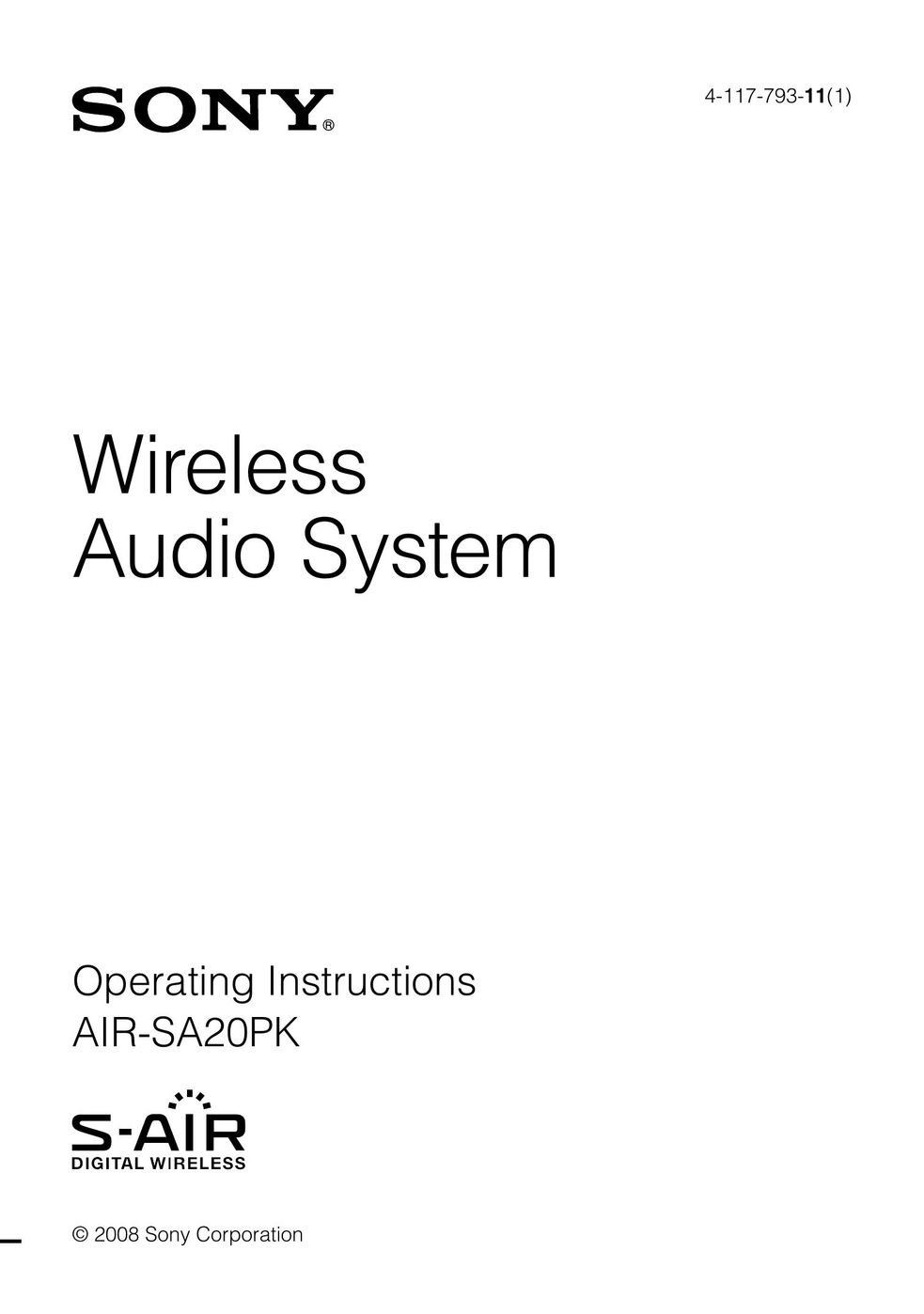 Sony AIR-SA20PK Speaker User Manual