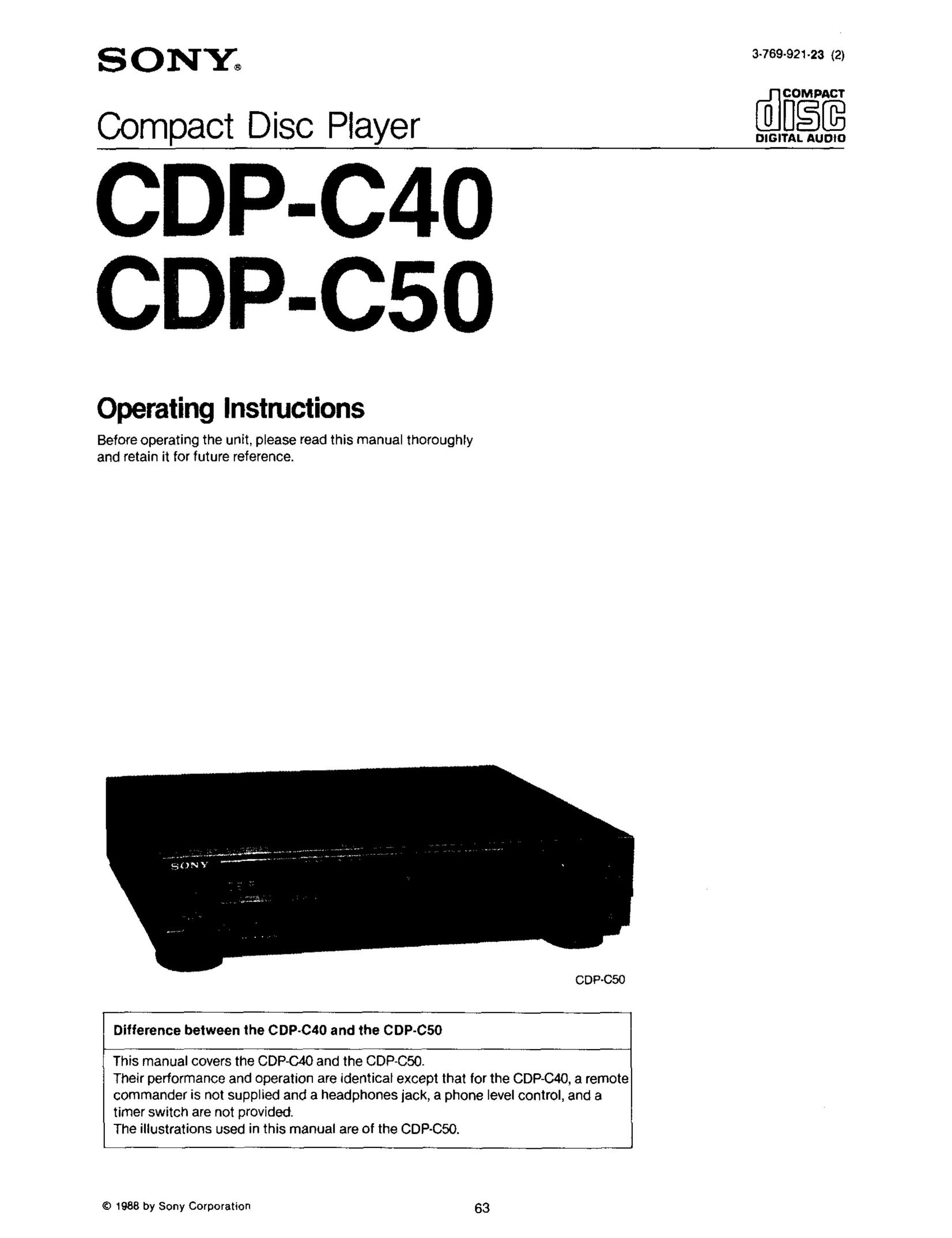 Sony CDP-C40 Speaker User Manual