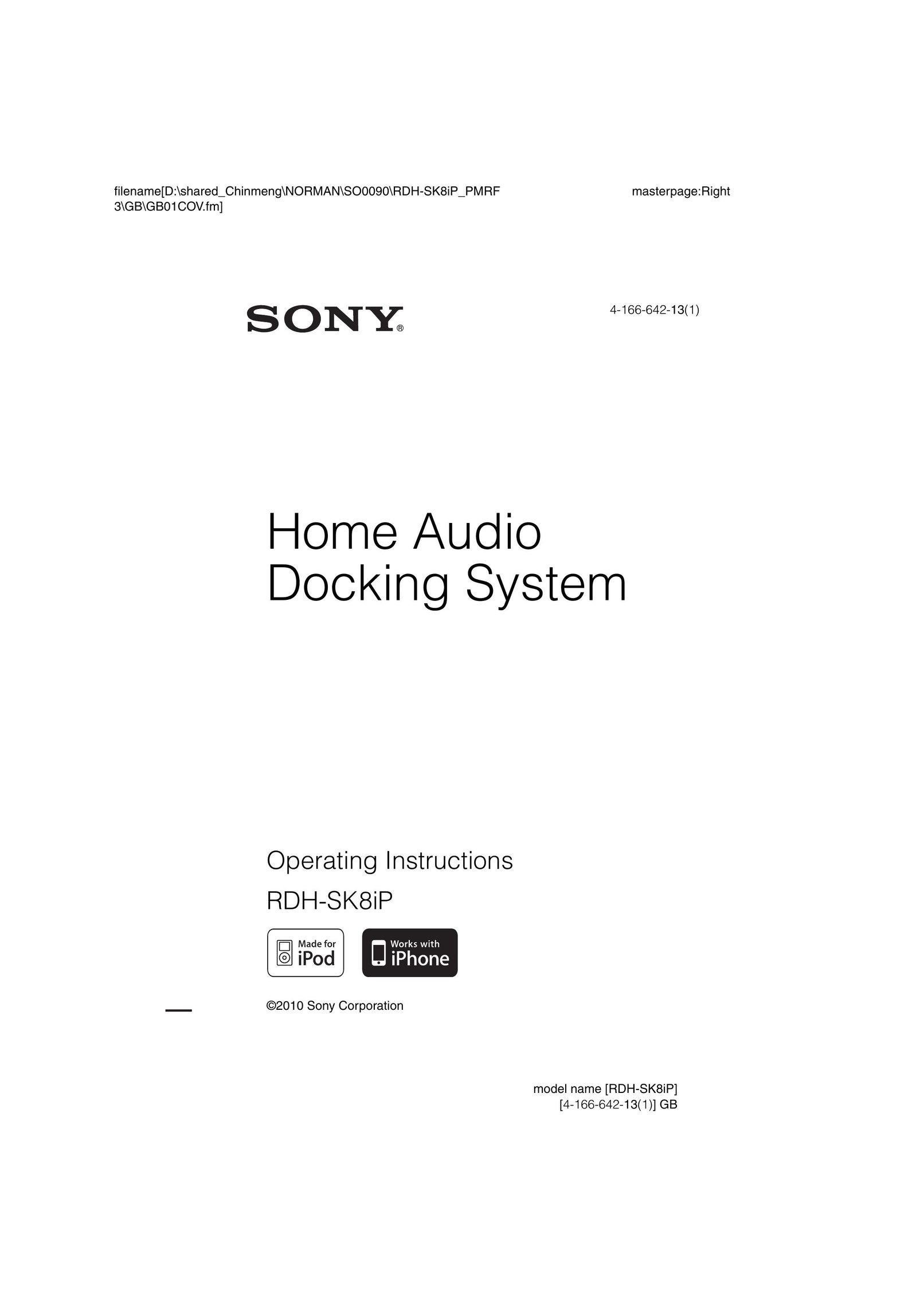 Sony RDH-SK8iP Speaker User Manual