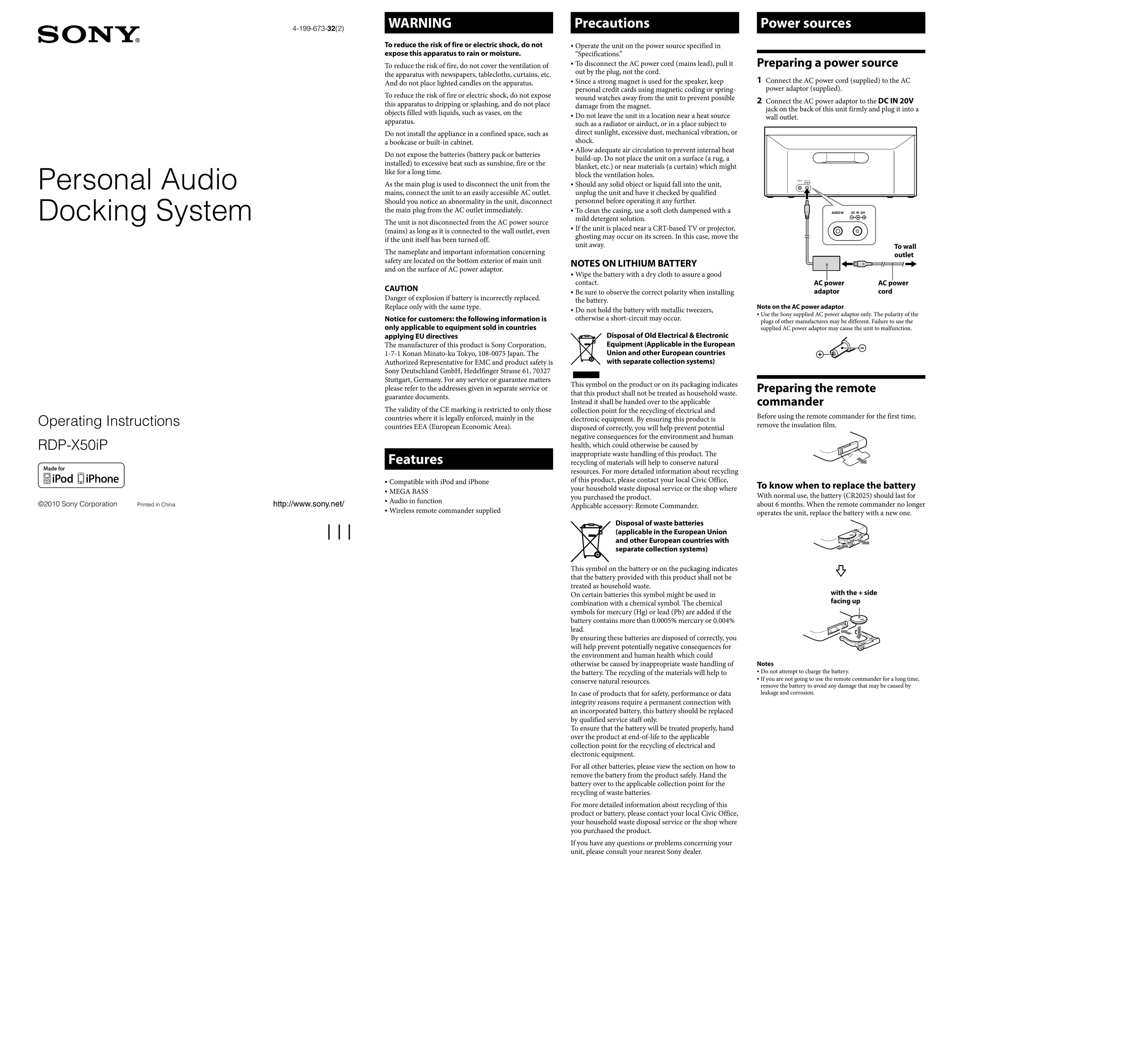 Sony RDP-X50IP Speaker User Manual