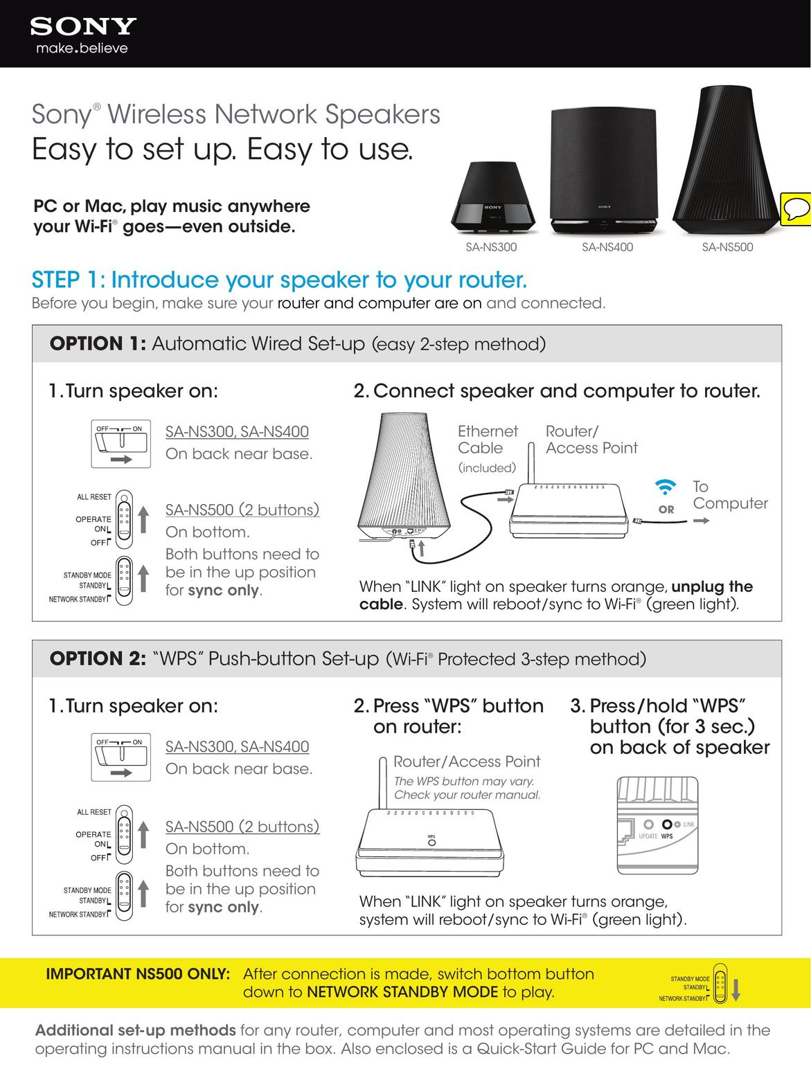 Sony SA-NS500 Speaker User Manual