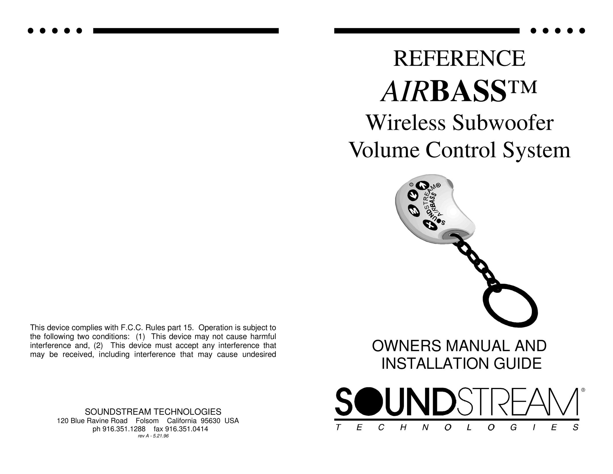 Soundstream Technologies Wireless Subwoofer Volume Control System Speaker User Manual