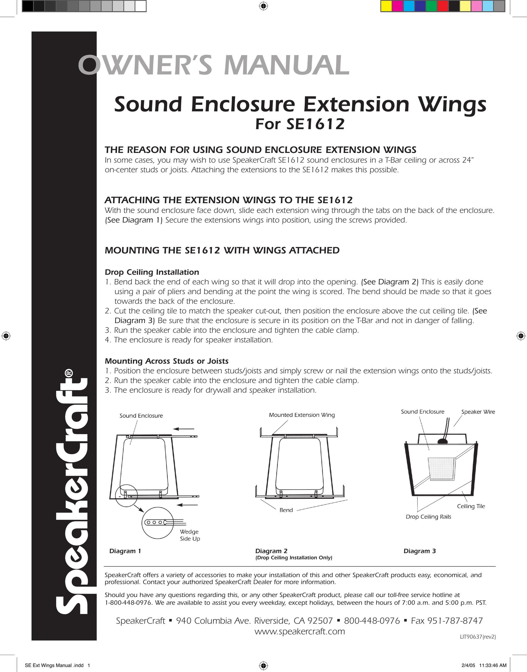 SpeakerCraft SE1612 Speaker User Manual