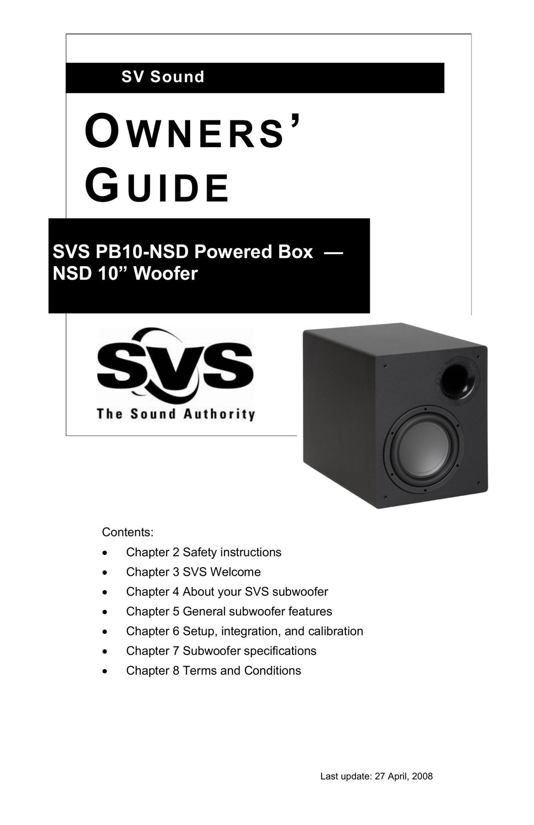 SV Sound PB10-NSD Speaker User Manual