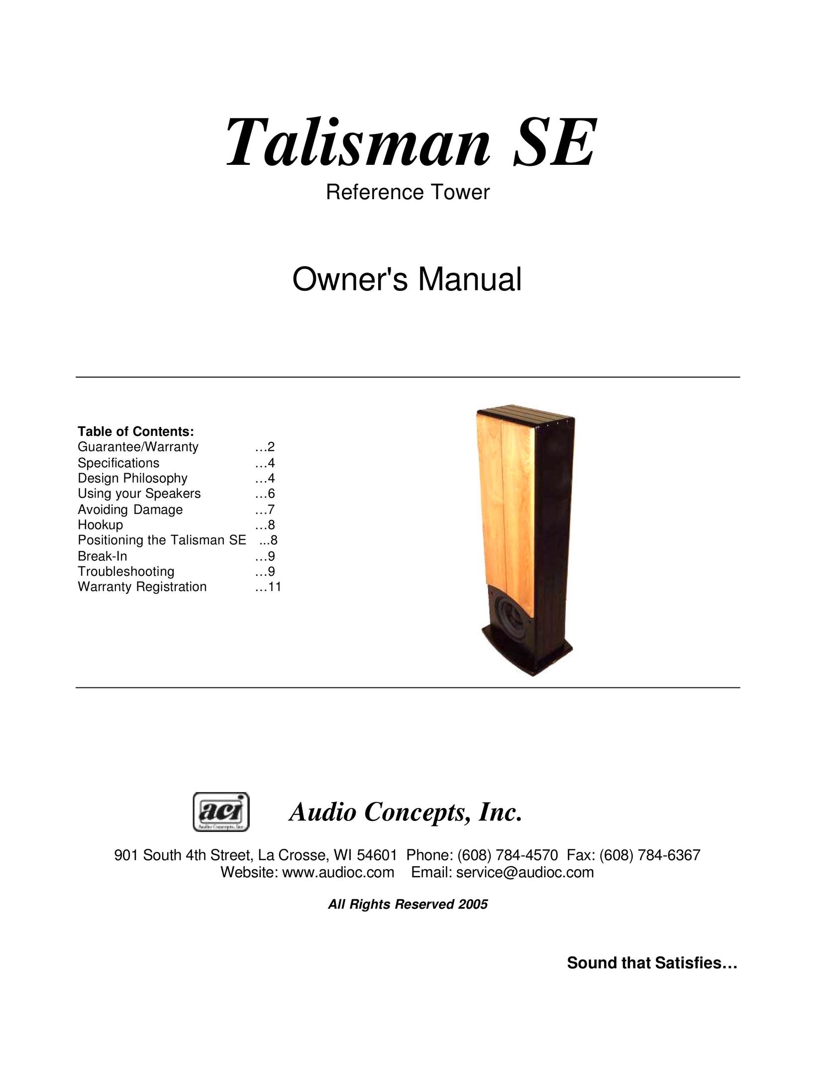 Talisman Designs SE Reference Tower Speaker User Manual