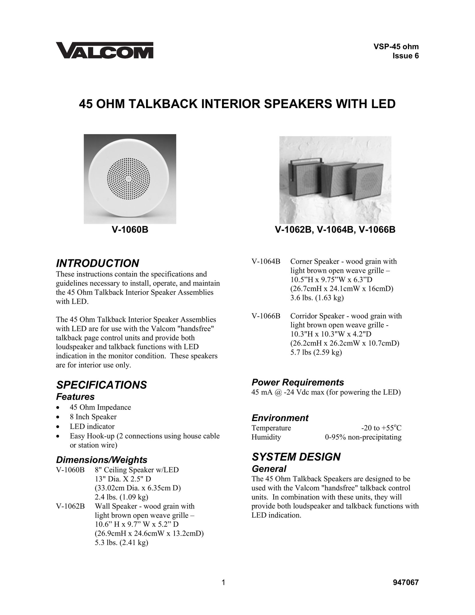 Valcom V-1062B Speaker User Manual