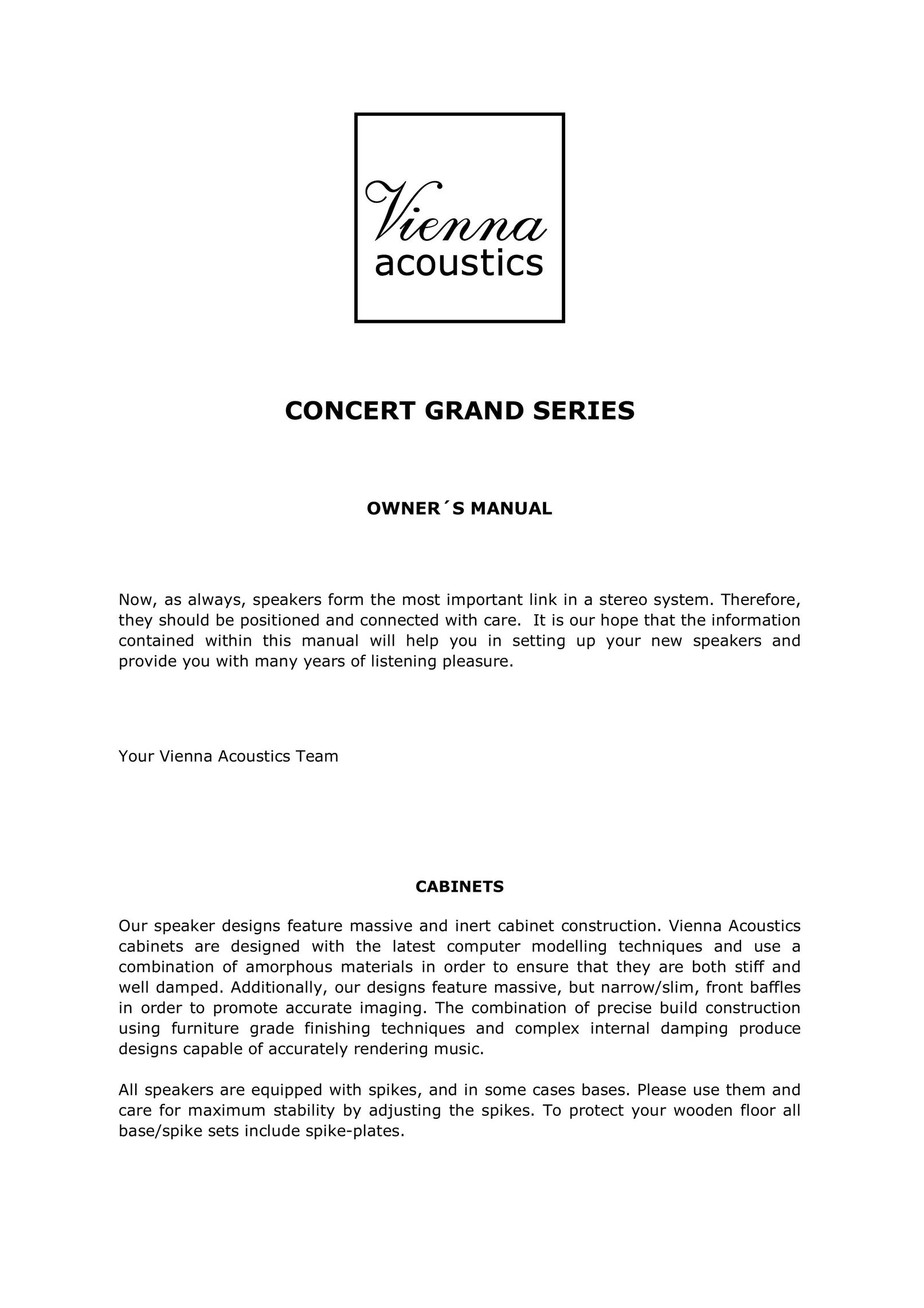 Vienna Acoustics Concert Grande Speaker User Manual