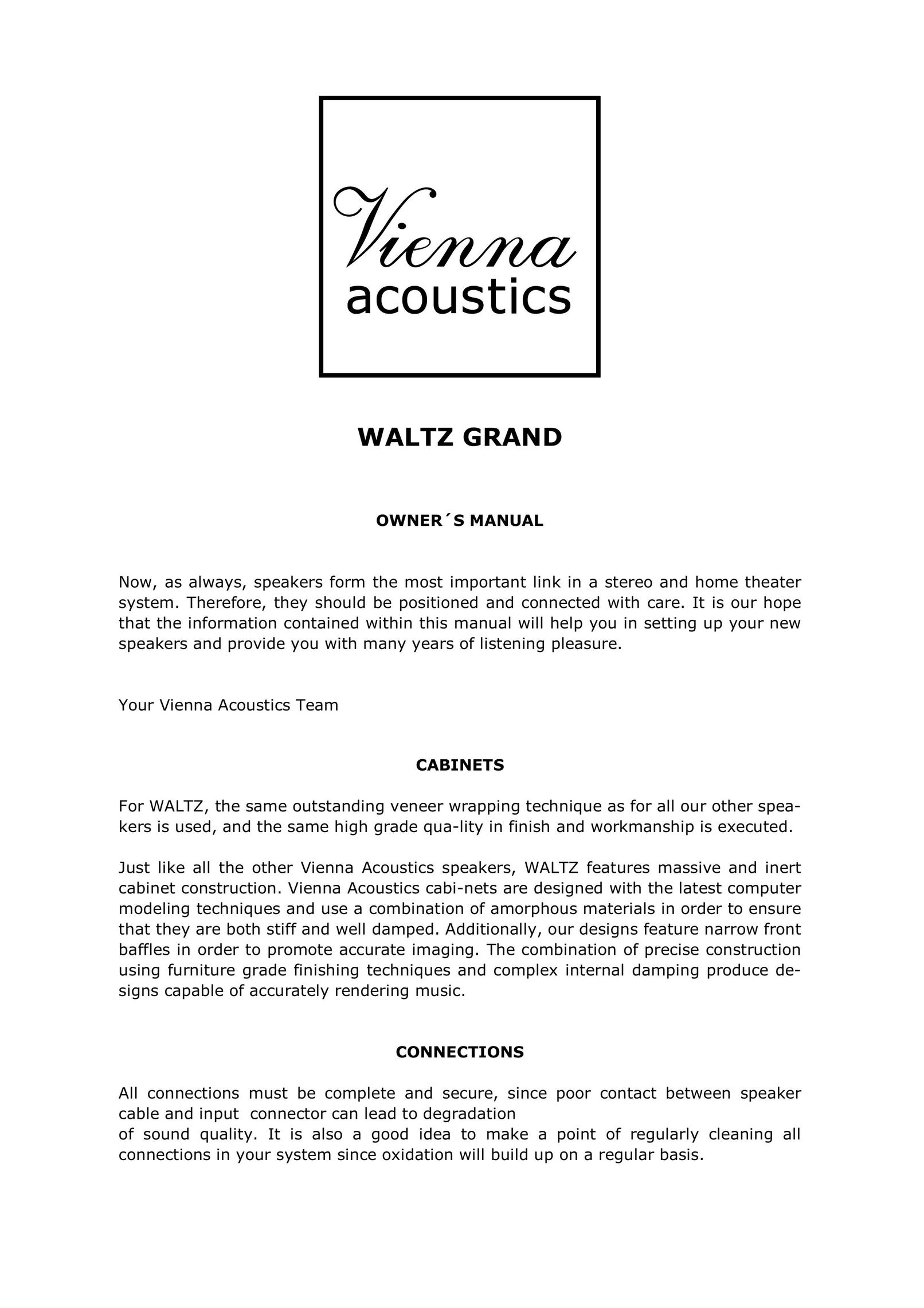 Vienna Acoustics Waltz Grand Series Speaker User Manual