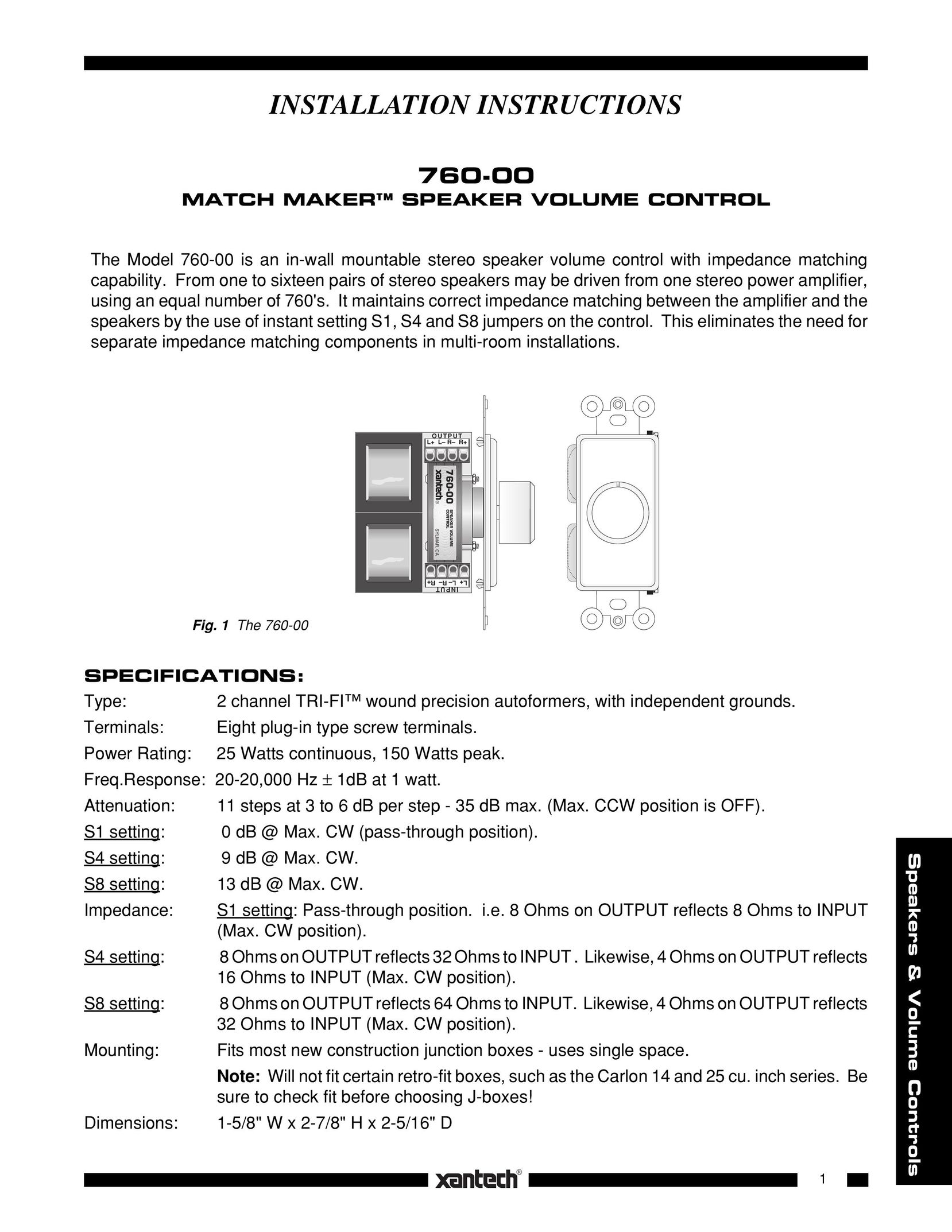 Xantech 760-00 Speaker User Manual