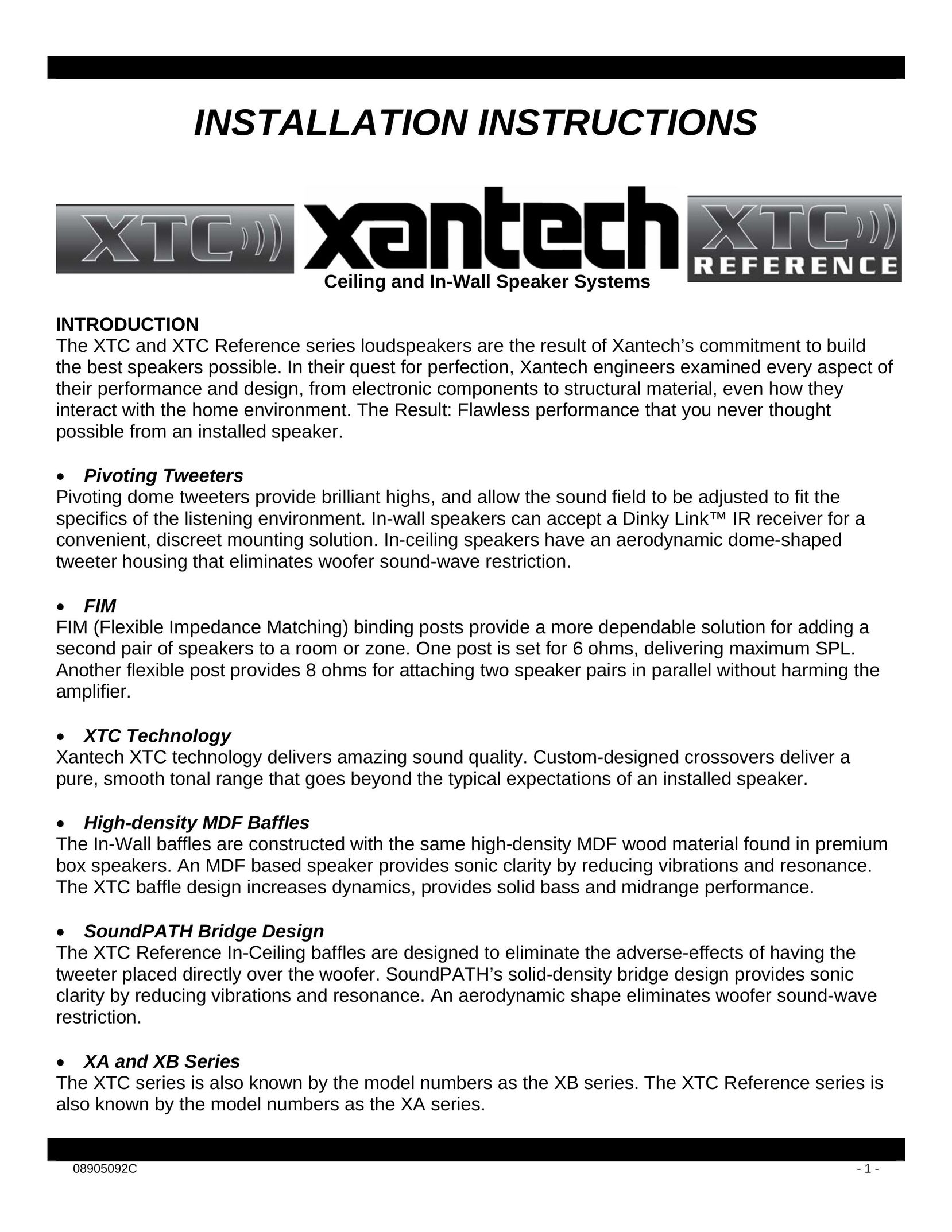 Xantech XA65W Speaker User Manual
