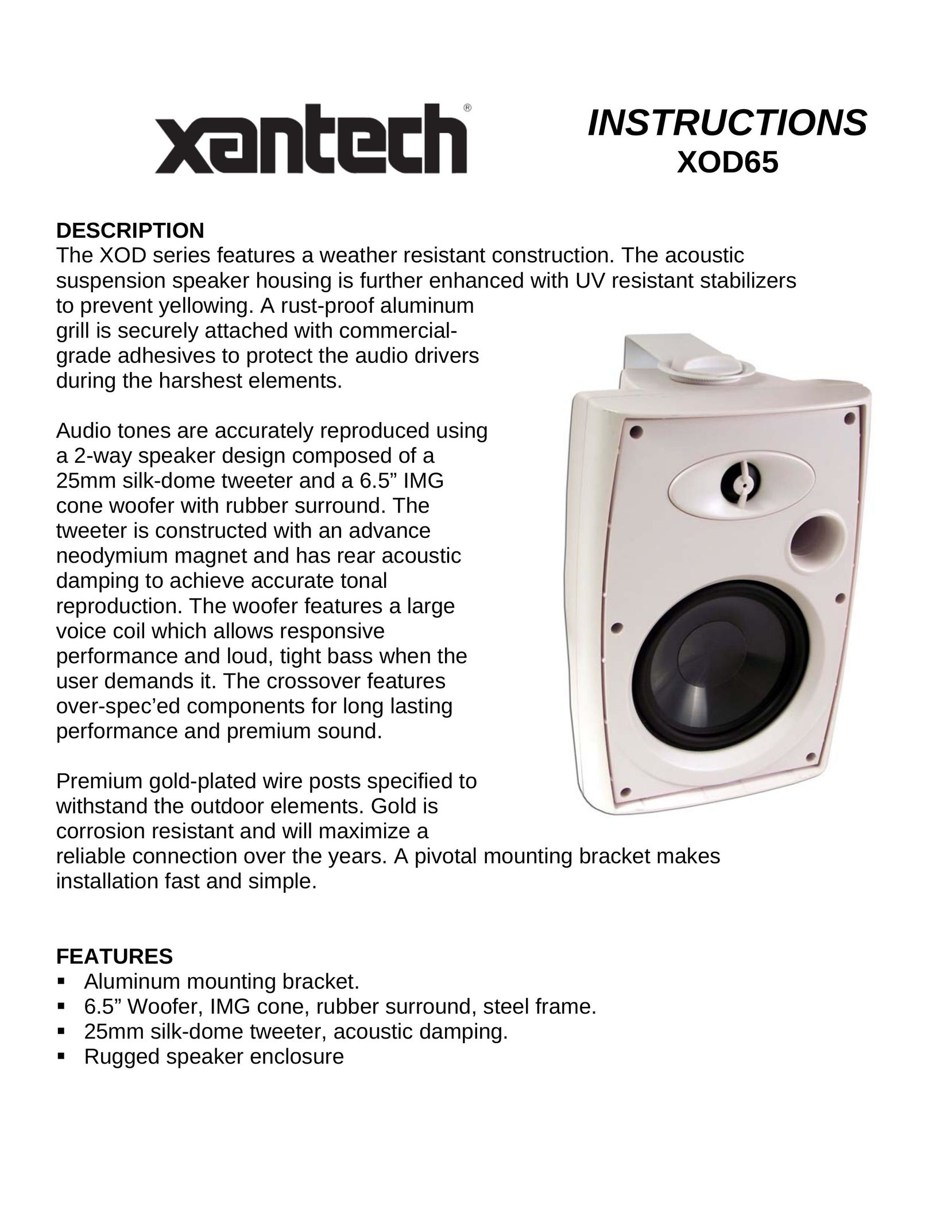 Xantech XOD65 Speaker User Manual