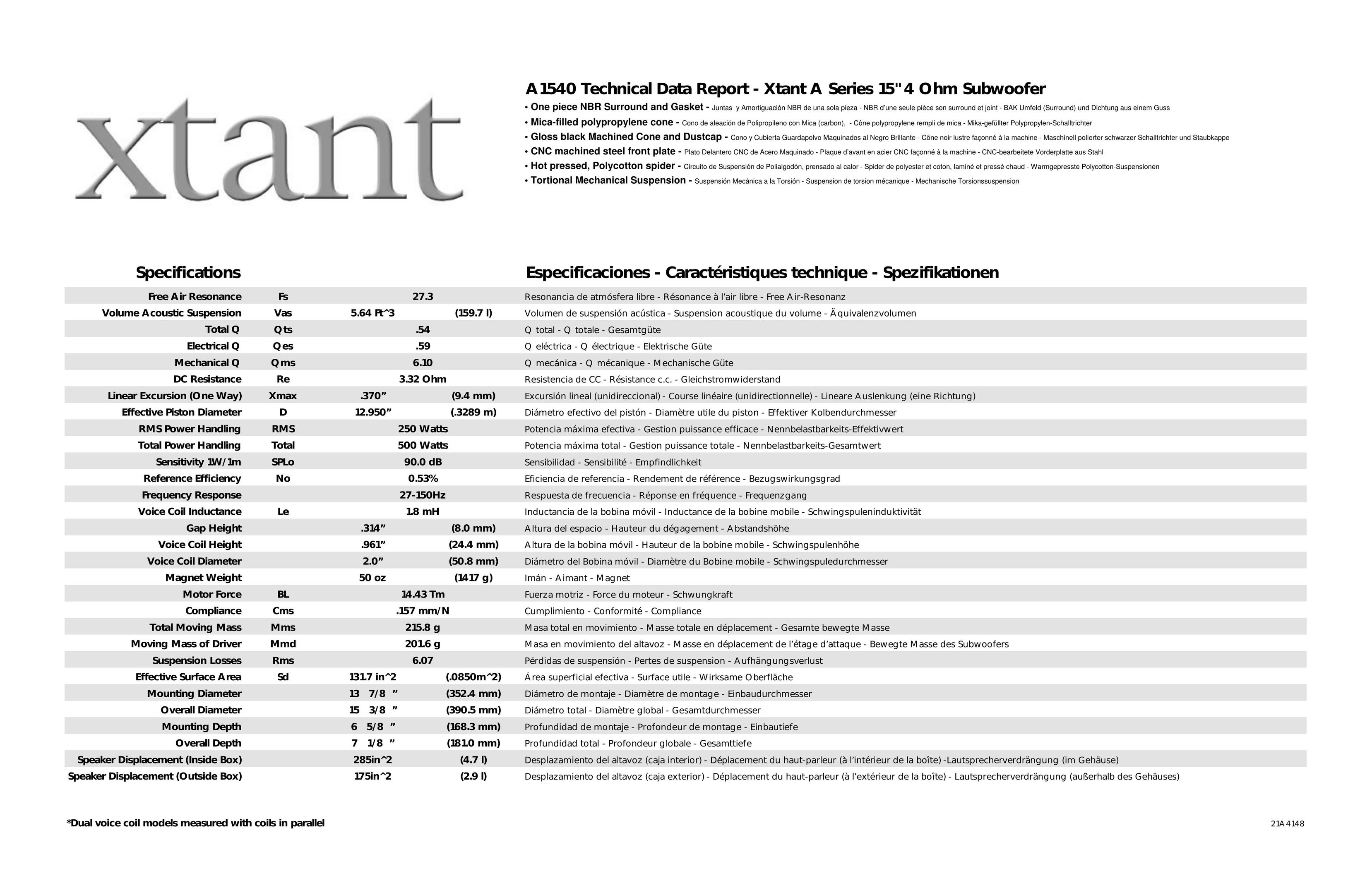 Xtant A1540 Speaker User Manual